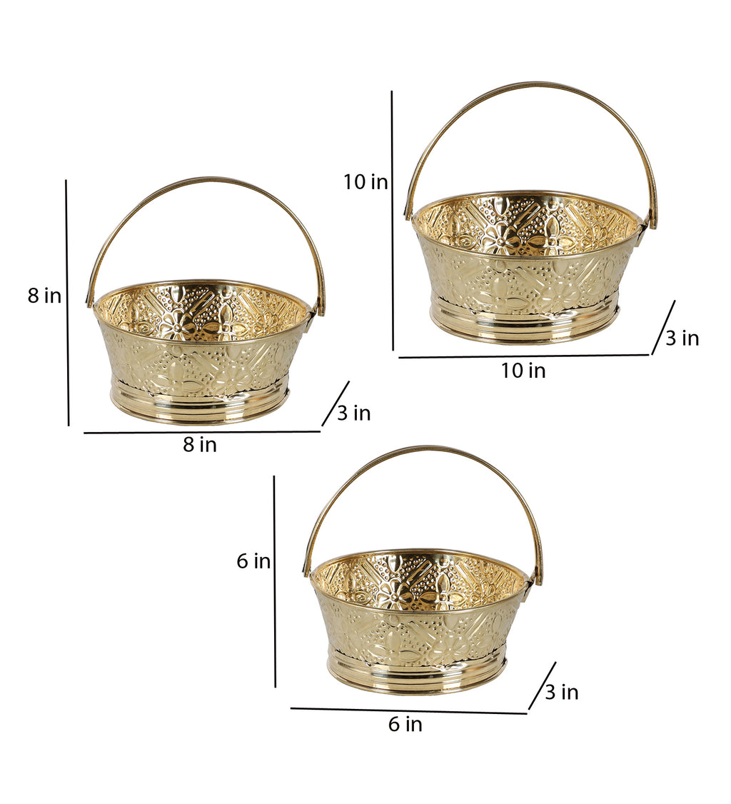 Amaya Decors Round Om Brass Sheet Gifting Basket Set of 3