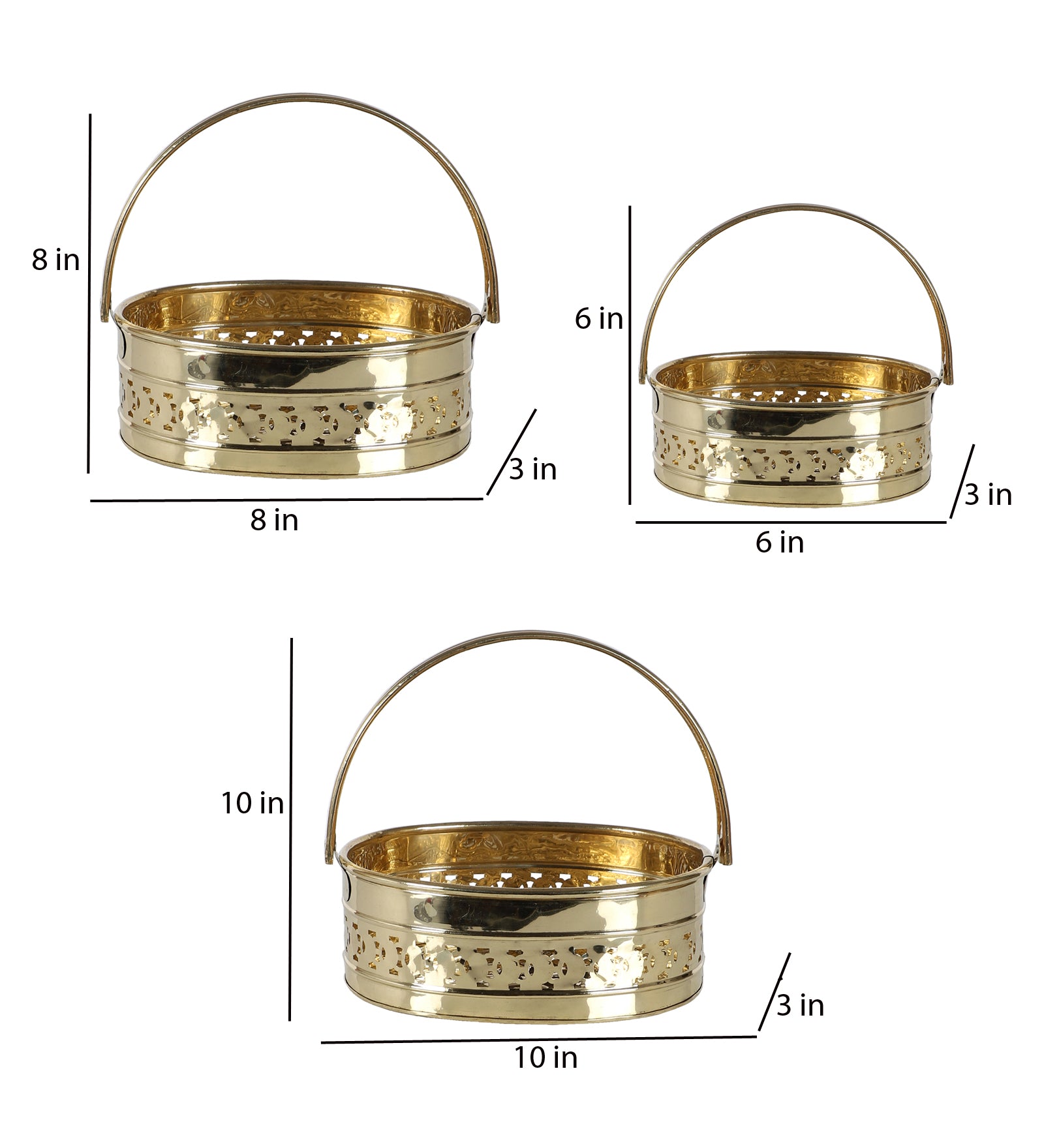 Amaya Decors Oval Brass Sheet Pooja Gifting Basket Set of 3