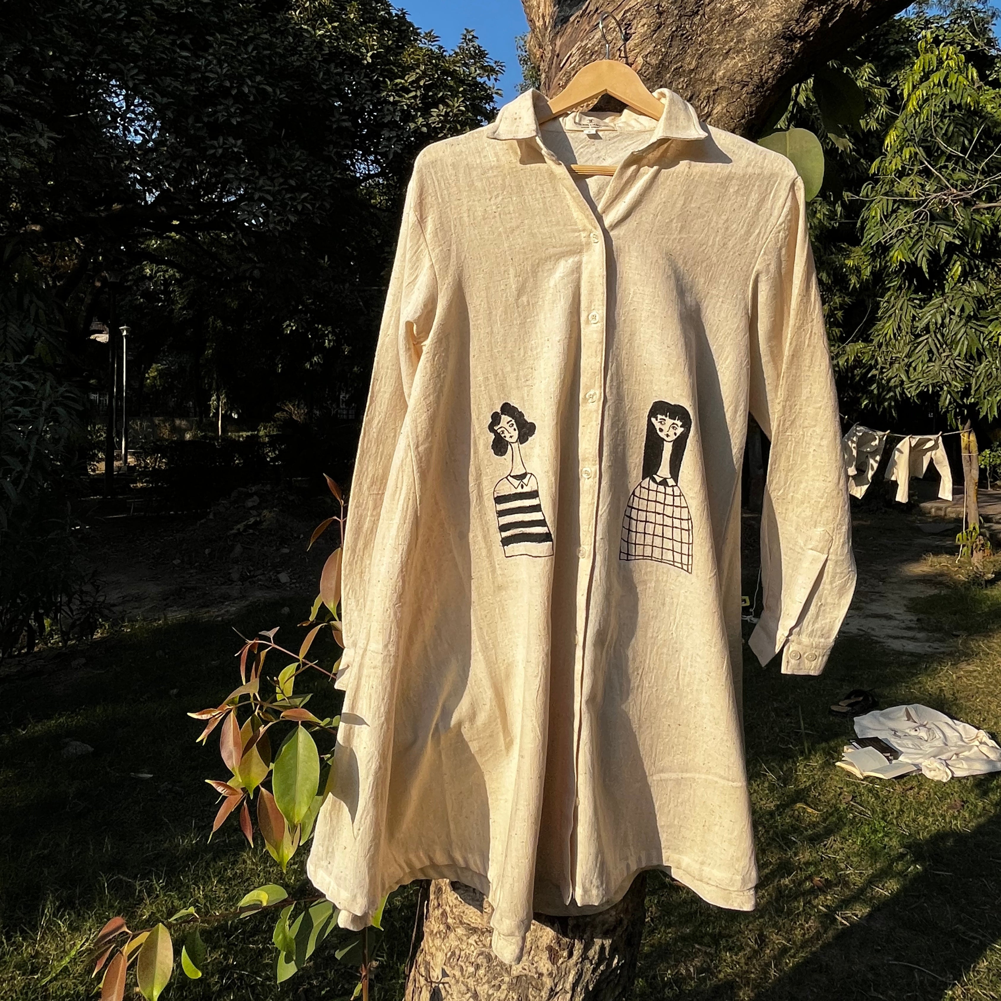 Calf length Handpainted shirt dress