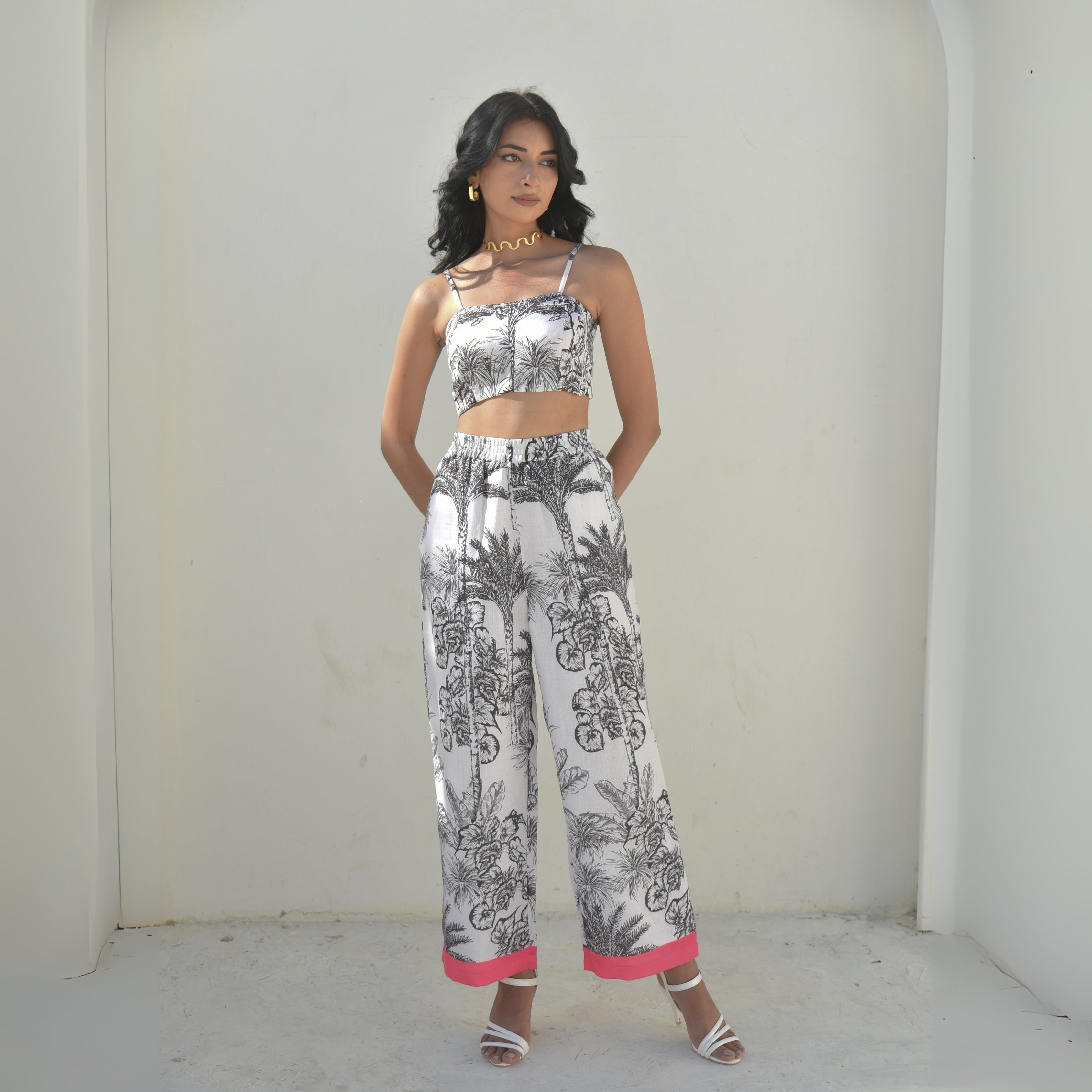 Noir Breeze – Tropical Monochrome Co-ord Set