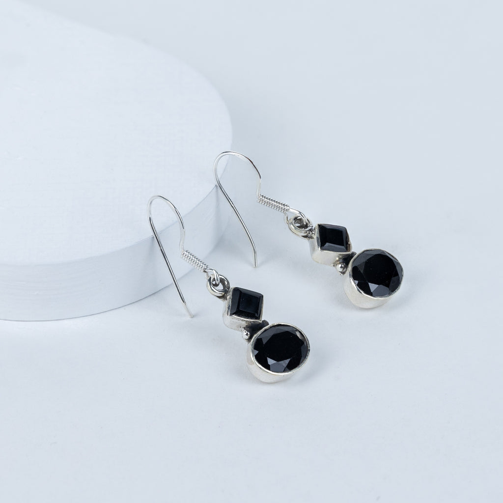Black Tourmaline Teardrop Danglings in 92.5 Sterling Silver
