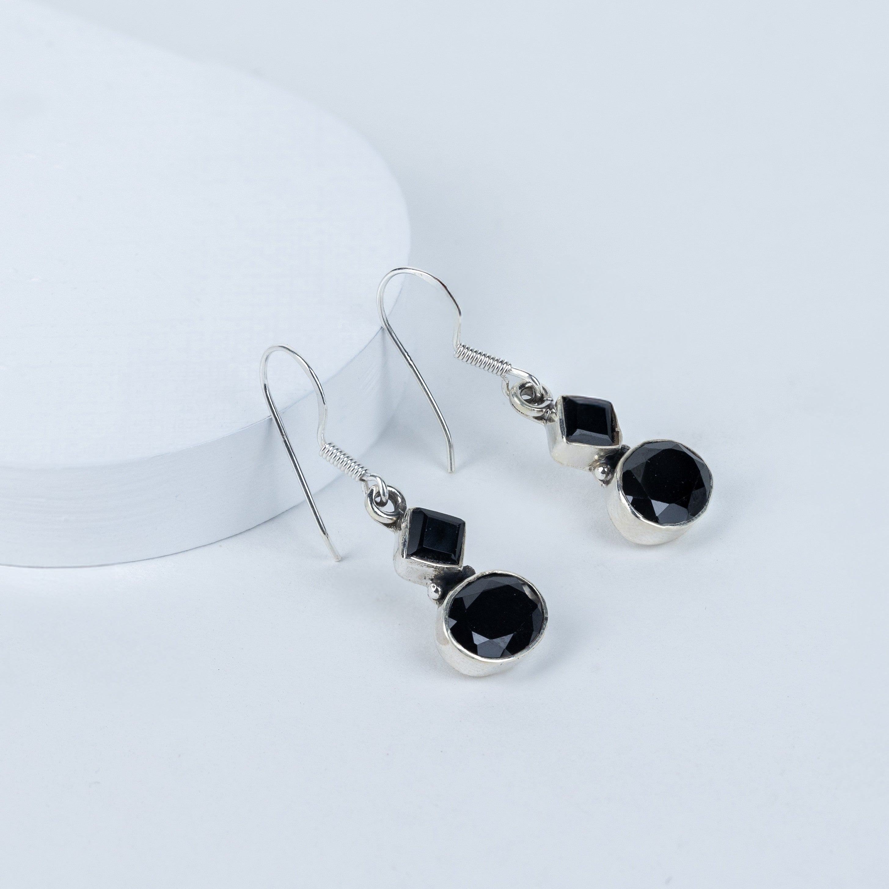 Black Tourmaline Teardrop Danglings in 92.5 Sterling Silver