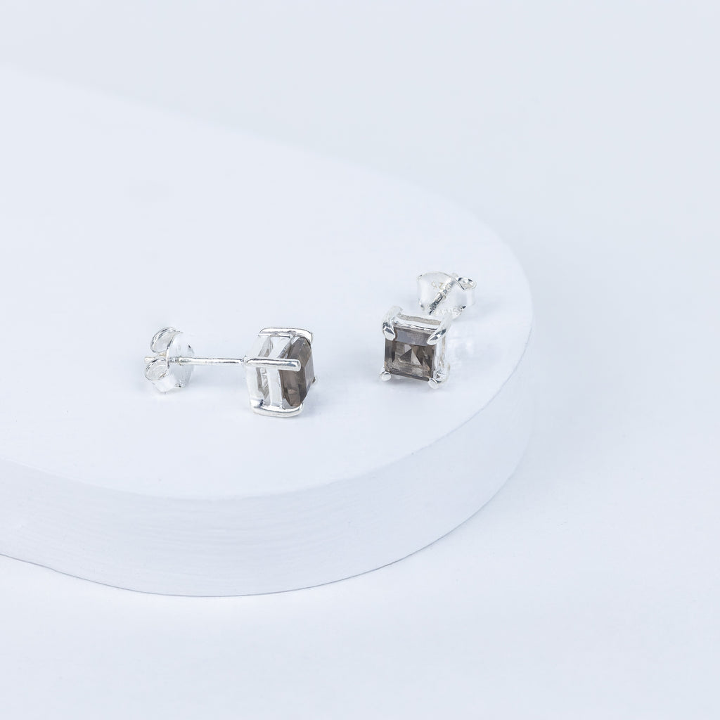 Smokey Quartz Box Earrings in 92.5 Sterling Silver