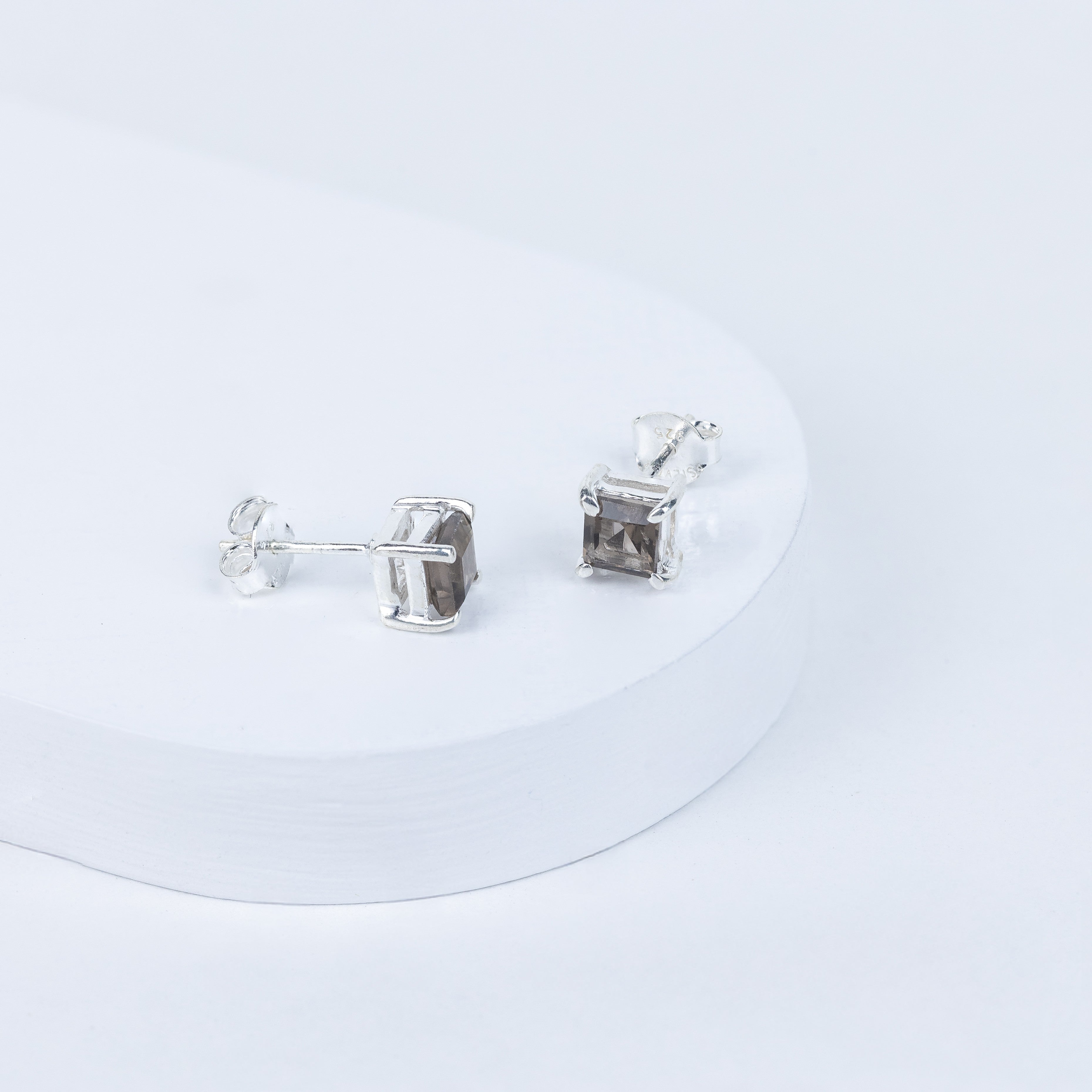 Smokey Quartz Box Earrings in 92.5 Sterling Silver