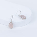 Rose Quartz Teardrop Danglings in 92.5 Sterling Silver