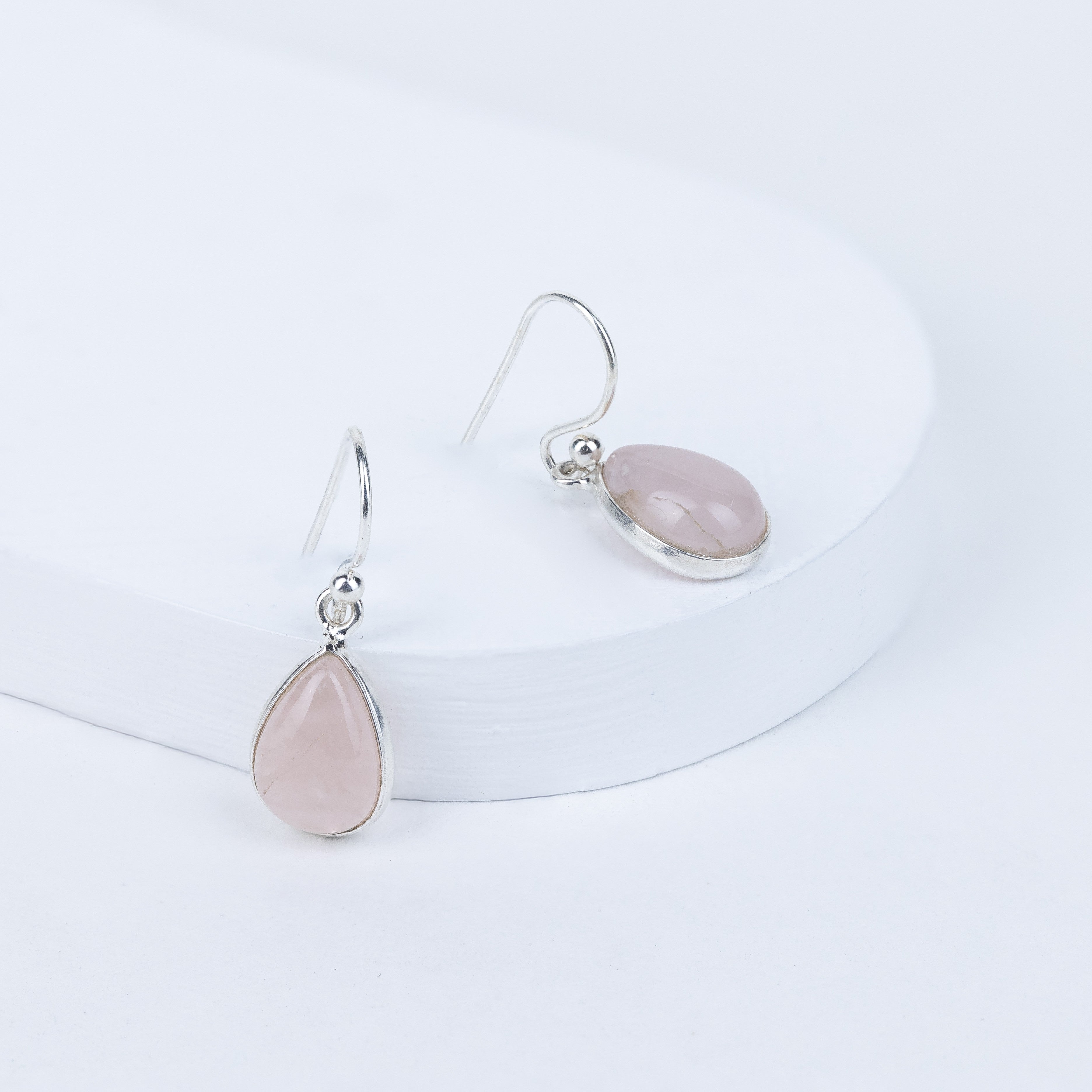 Rose Quartz Teardrop Danglings in 92.5 Sterling Silver