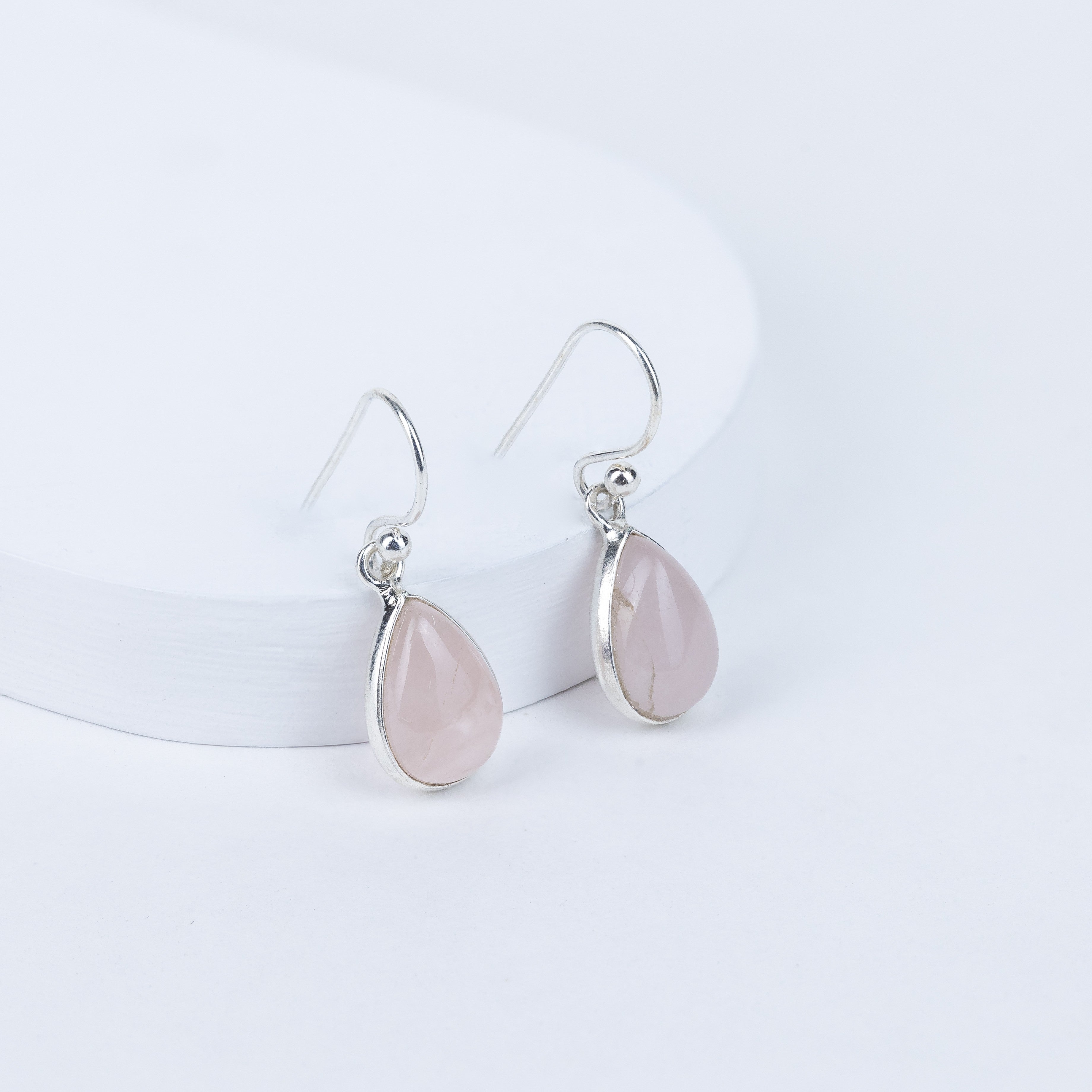 Rose Quartz Teardrop Danglings in 92.5 Sterling Silver