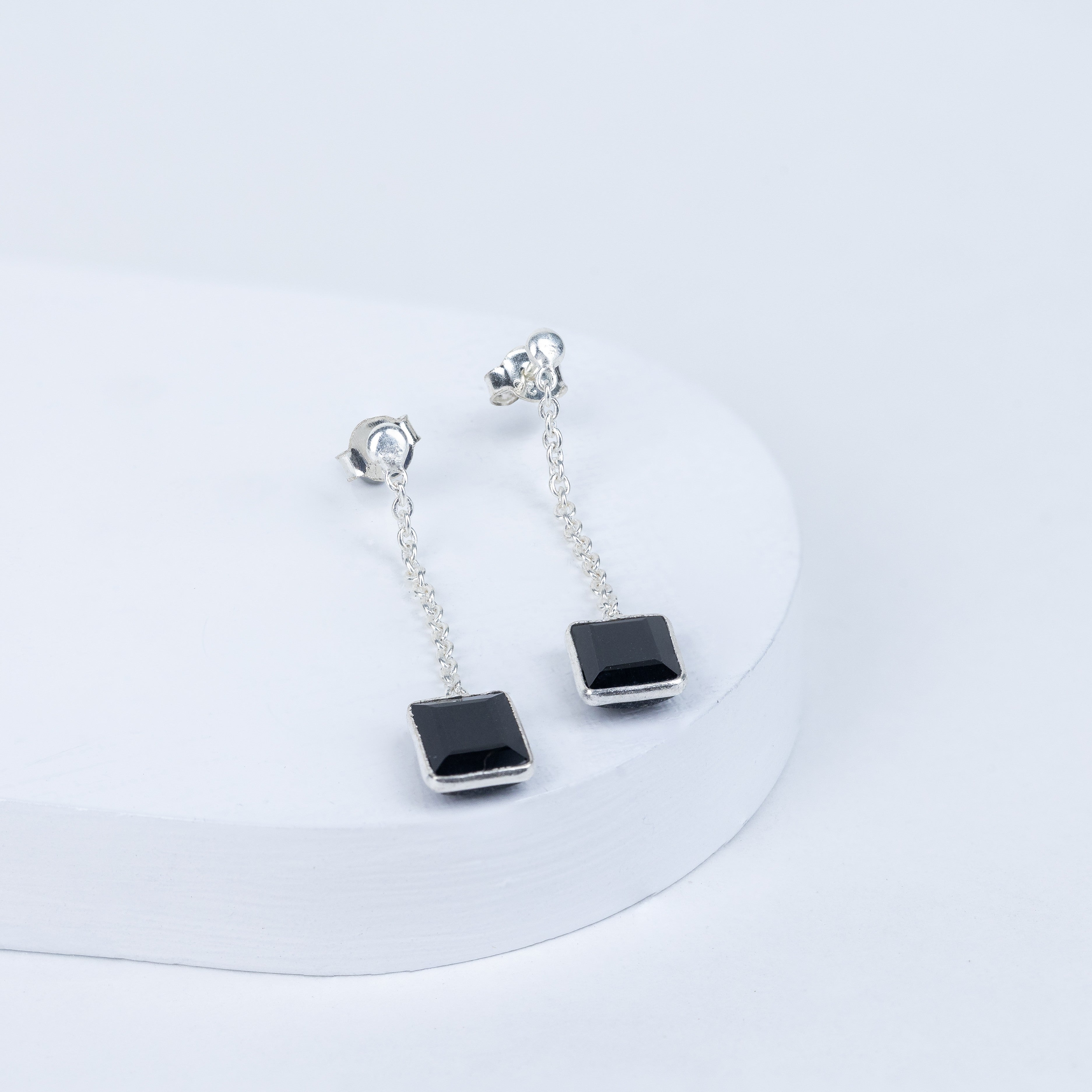 Black Tourmaline Chic Dangle Earrings in 92.5 Sterling Silver