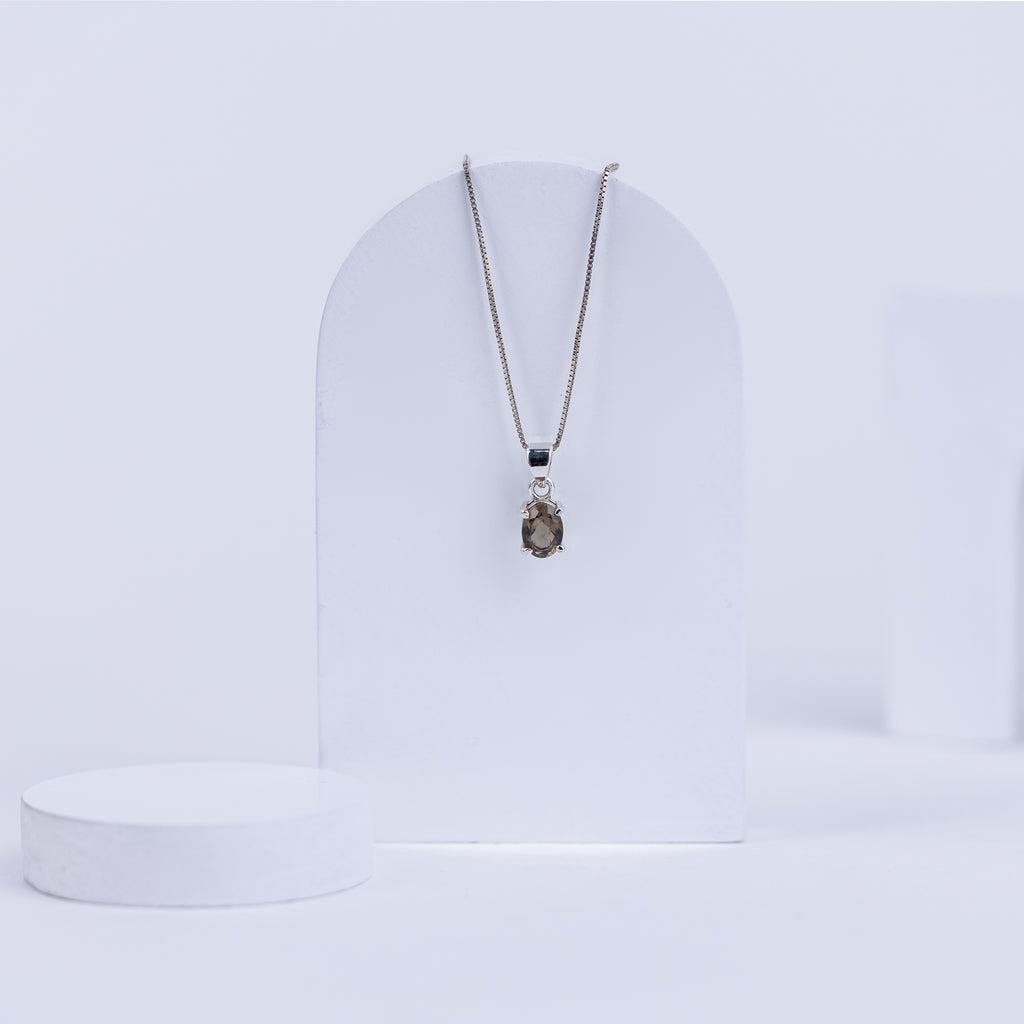 Smokey Quartz Ellipse Pendant in 92.5 Sterling Silver
