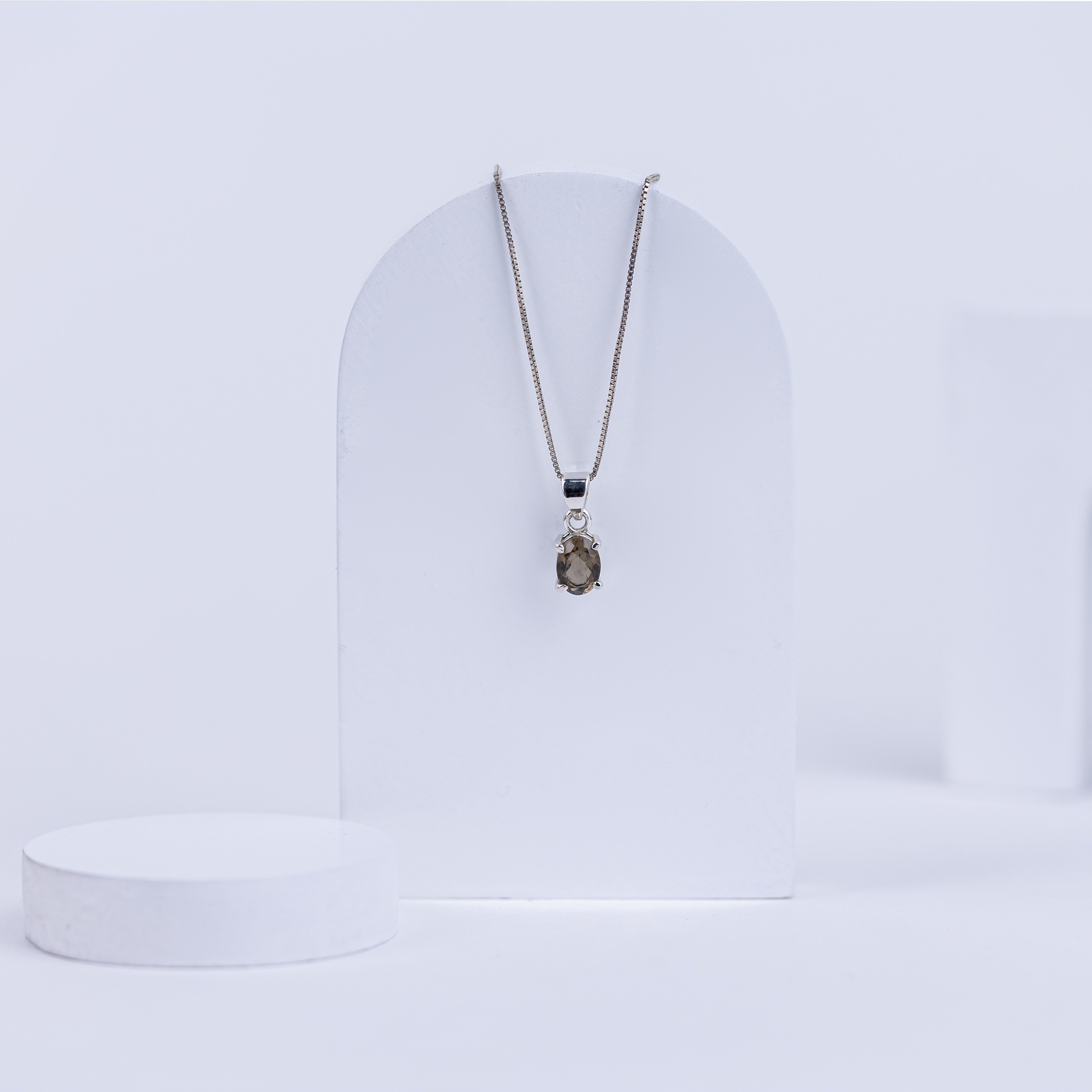 Smokey Quartz Ellipse Pendant in 92.5 Sterling Silver