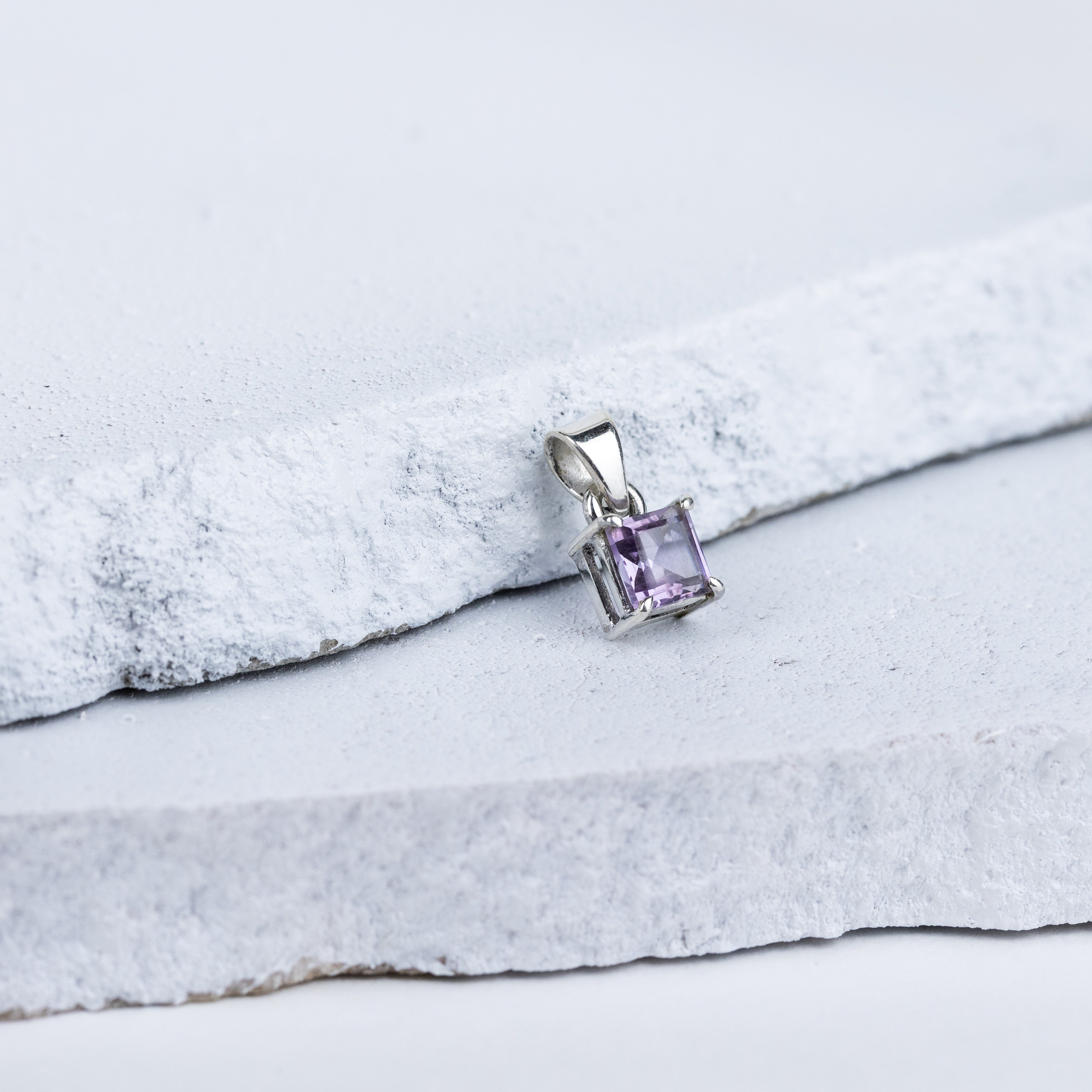 Amethyst Box Pendant in 92.5 Sterling Silver