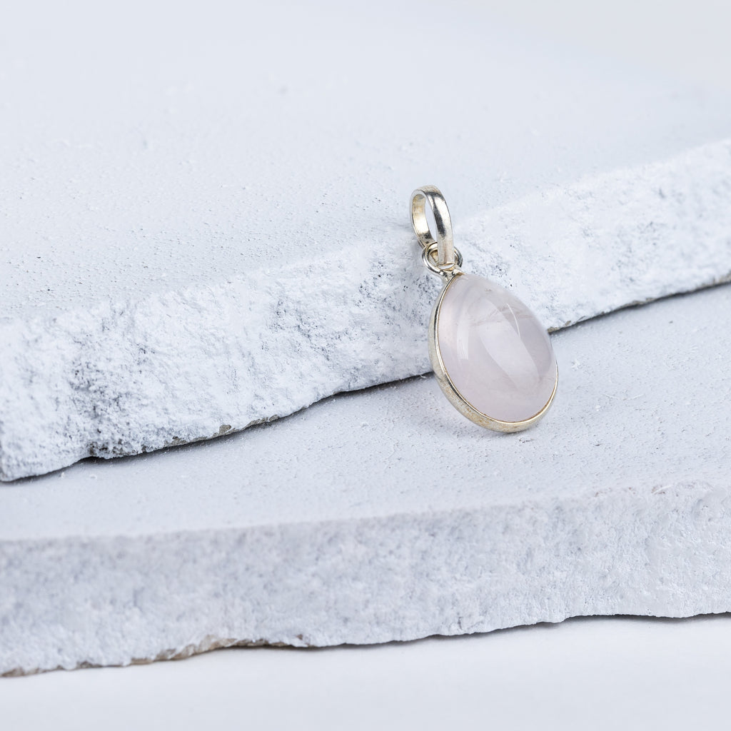Rose Quartz Teardrop Pendant in 92.5 Sterling Silver