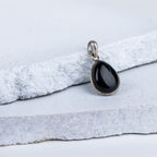 Black Tourmaline Teardrop Pendant in 92.5 Sterling Silver