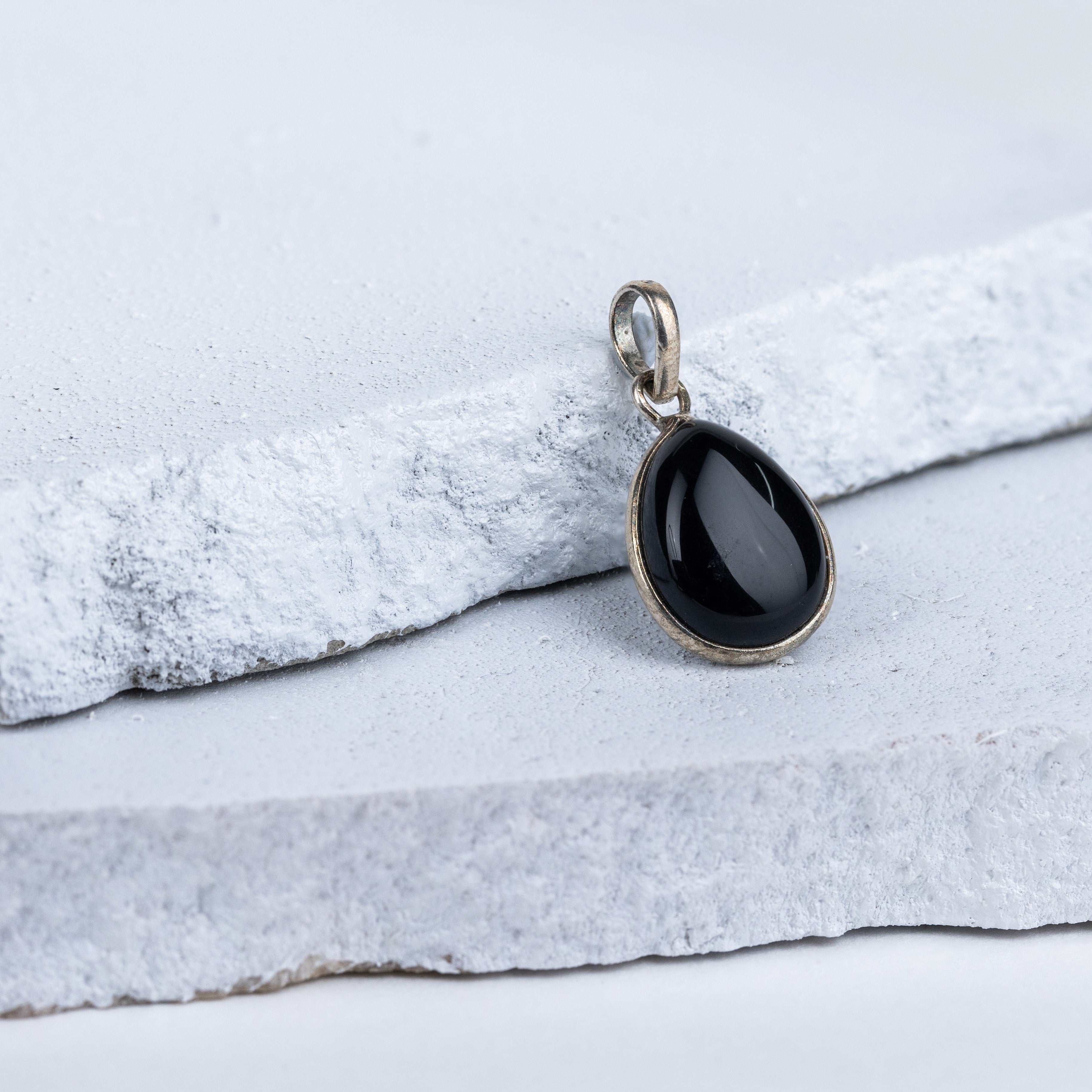 Black Tourmaline Teardrop Pendant in 92.5 Sterling Silver