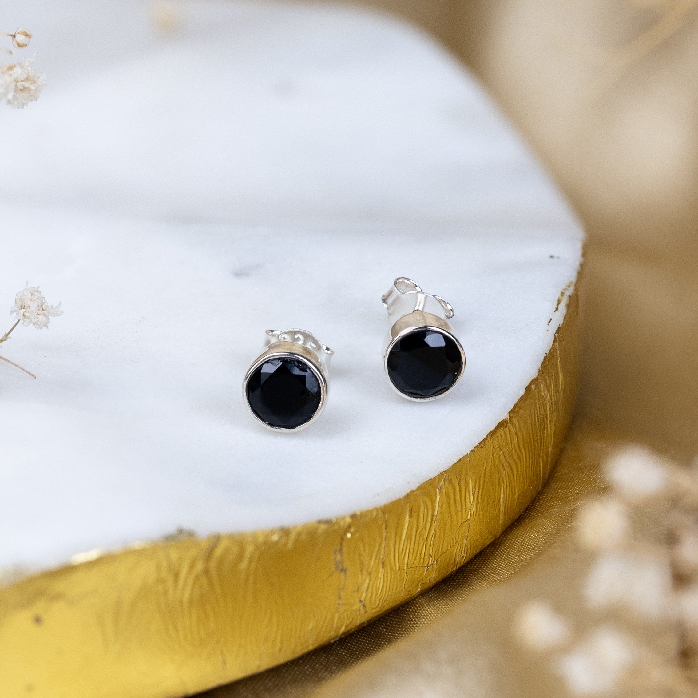 Black Onyx Elegant Sphere Earrings in 92.5 Sterling Silver