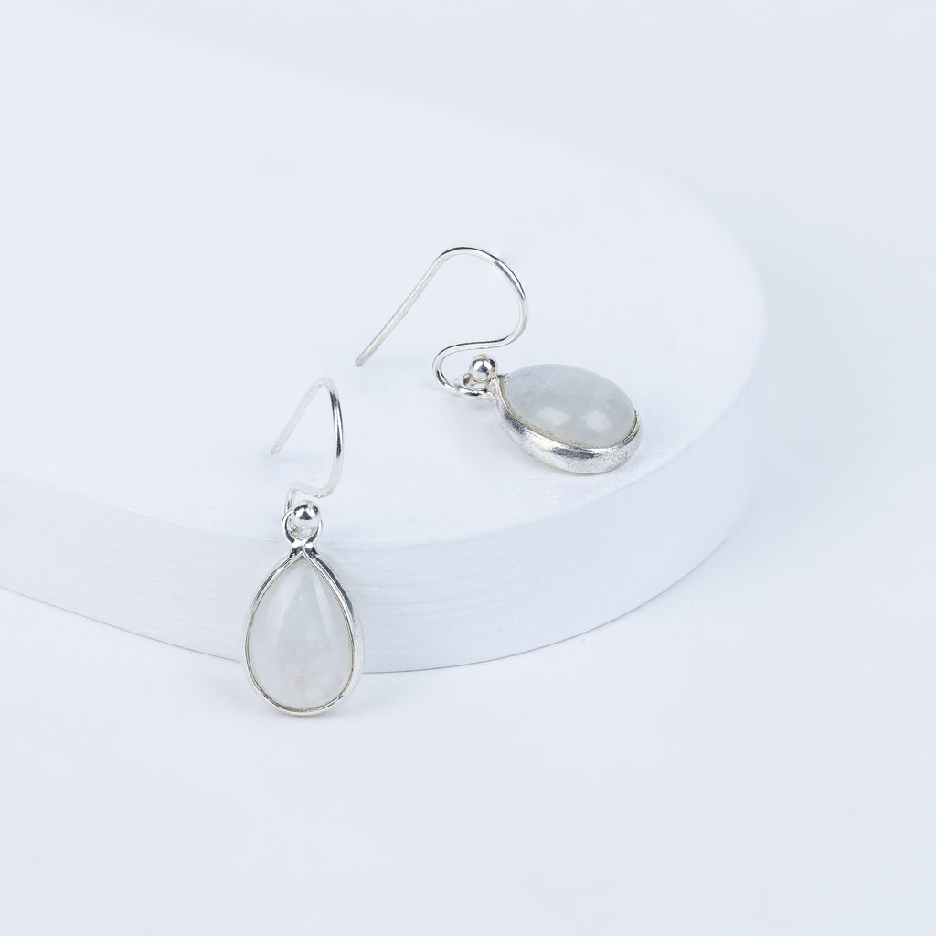 Moonstone Teardrop Danglings in 92.5 Sterling Silver