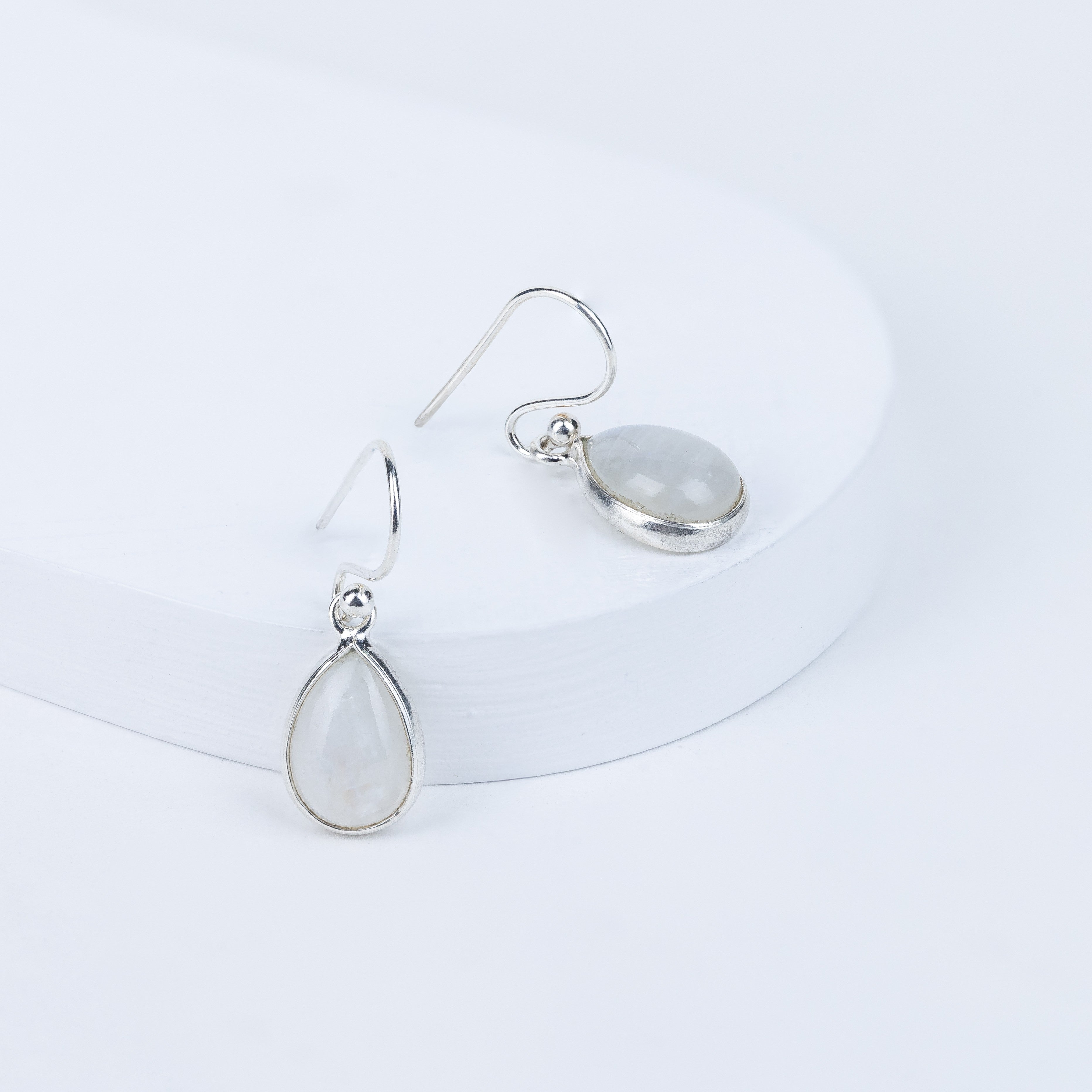 Moonstone Teardrop Danglings in 92.5 Sterling Silver