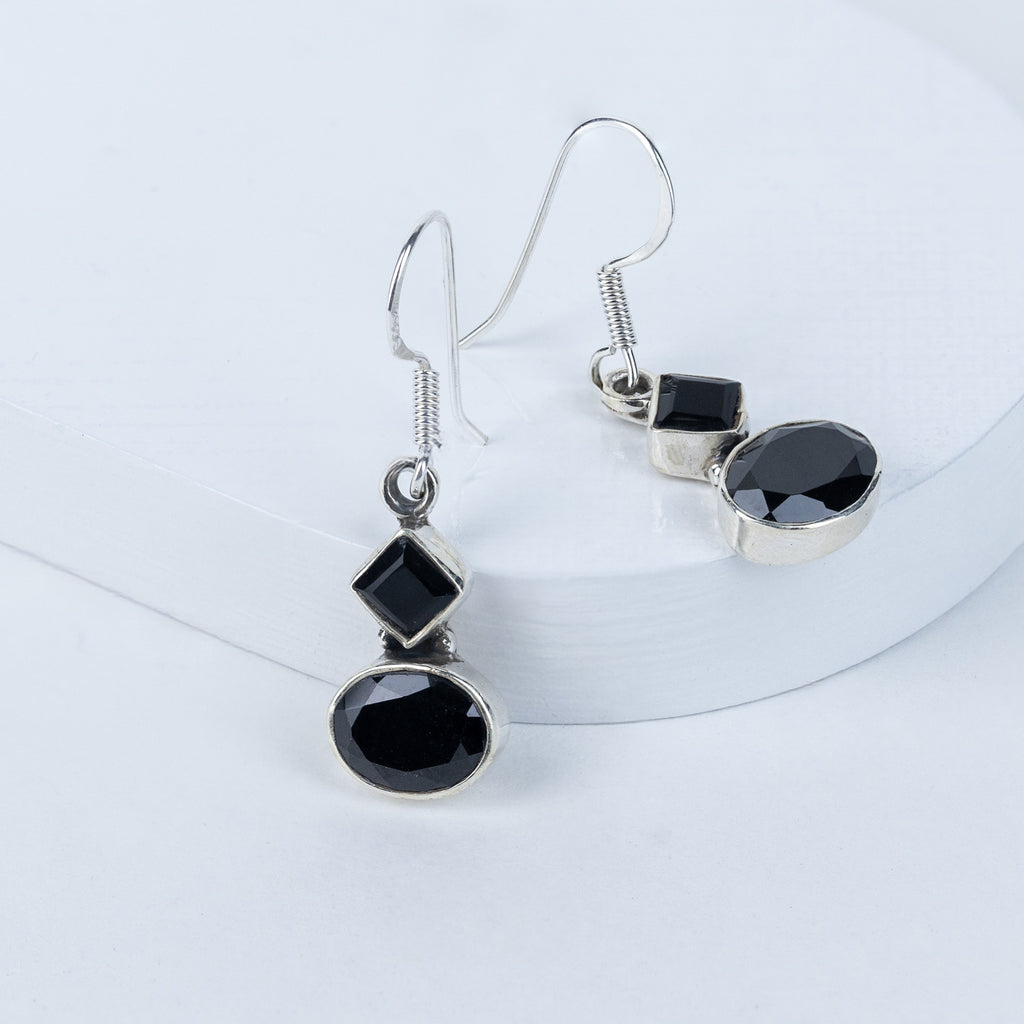 Black Tourmaline Teardrop Danglings in 92.5 Sterling Silver