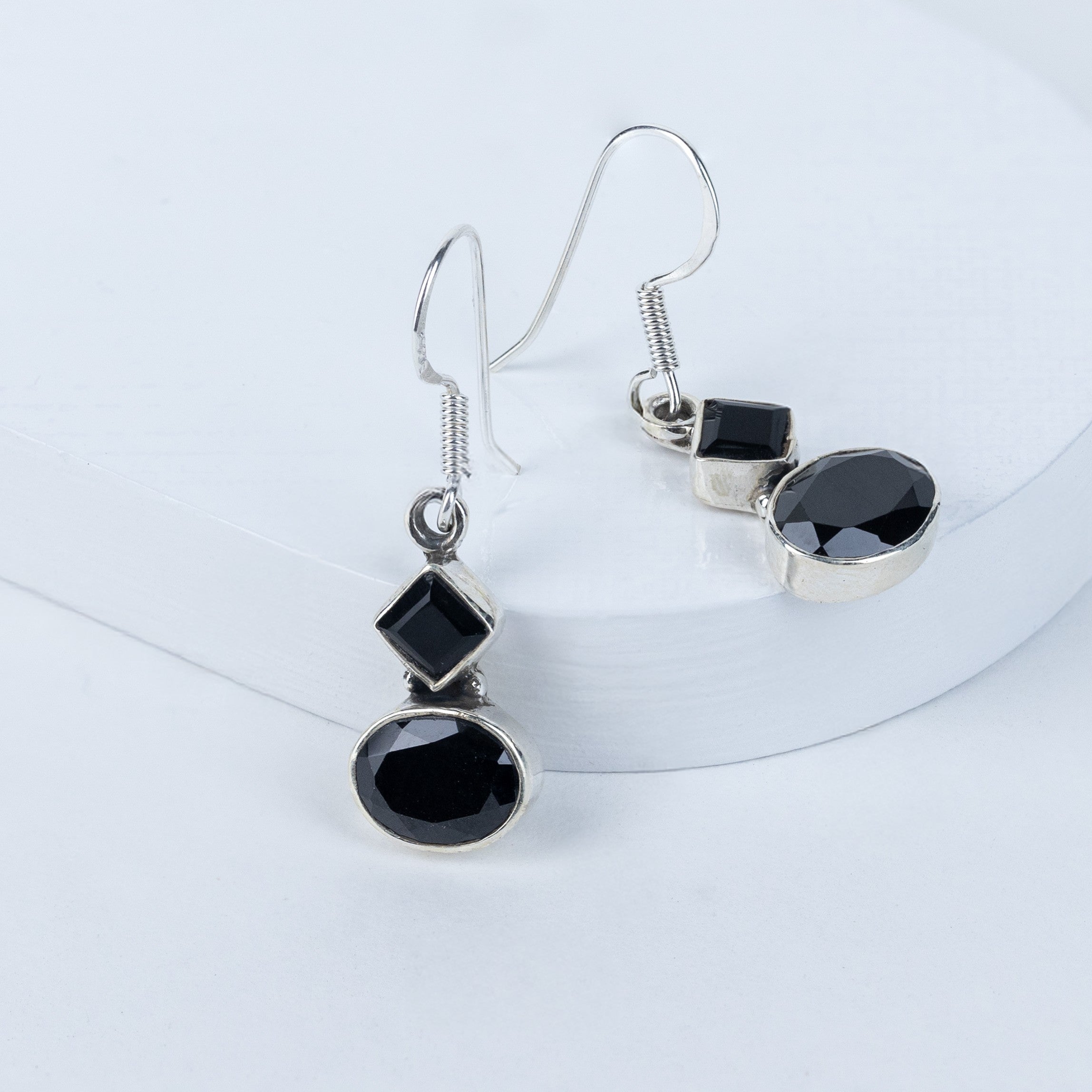 Black Tourmaline Teardrop Danglings in 92.5 Sterling Silver