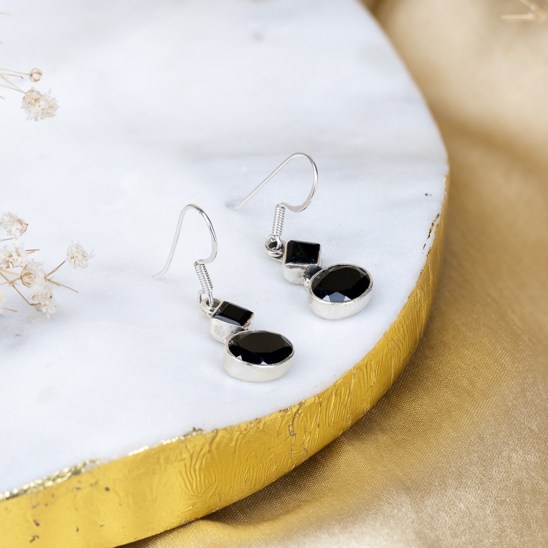 Black Tourmaline Teardrop Danglings in 92.5 Sterling Silver