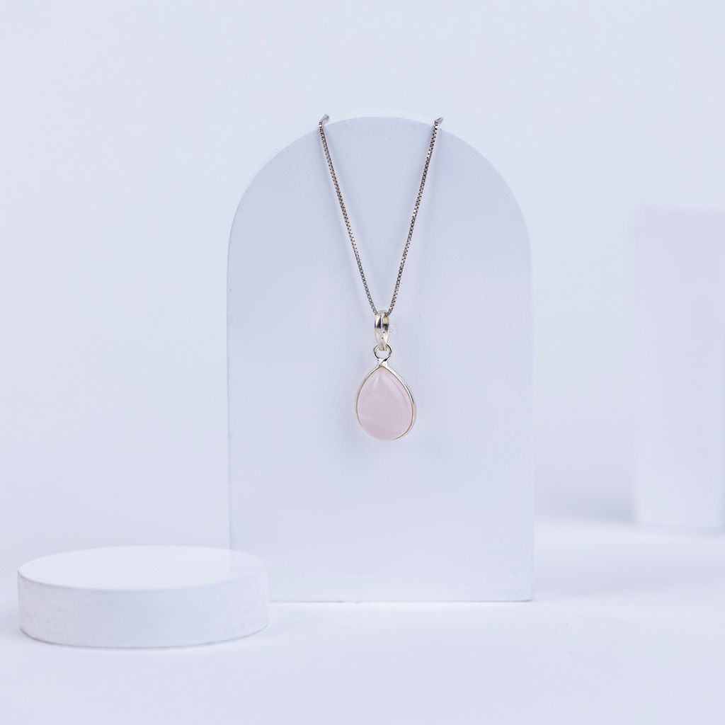 Rose Quartz Teardrop Pendant in 92.5 Sterling Silver