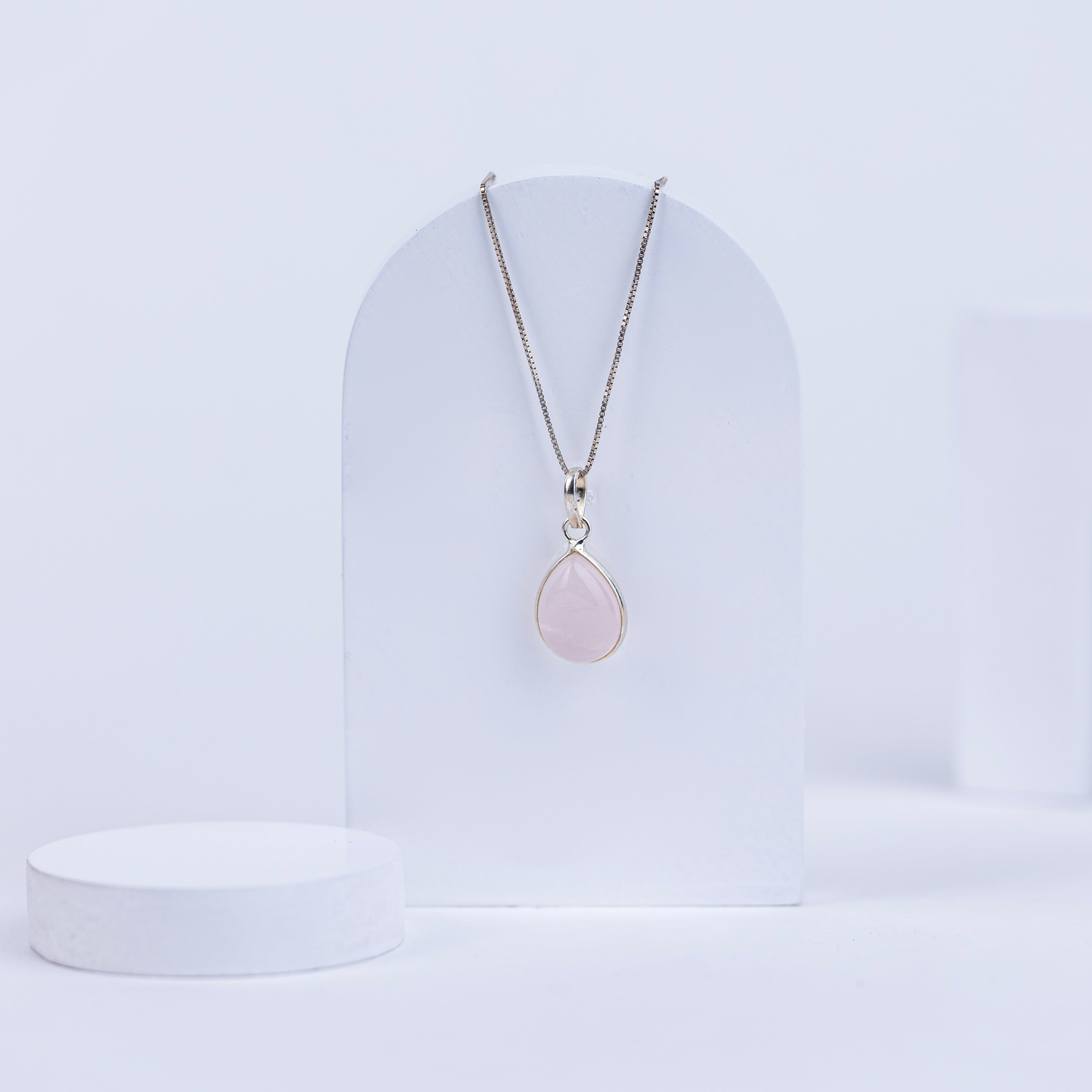 Rose Quartz Teardrop Pendant in 92.5 Sterling Silver