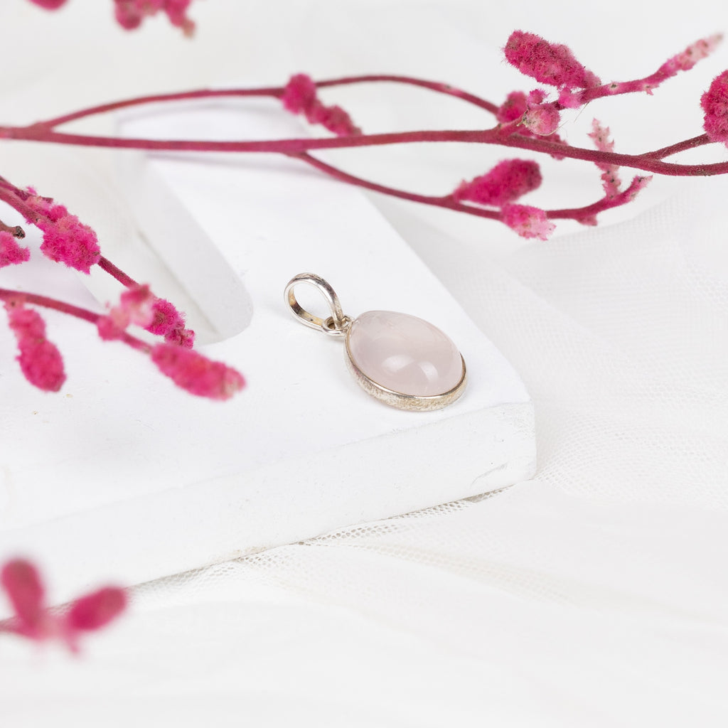 Rose Quartz Teardrop Pendant in 92.5 Sterling Silver