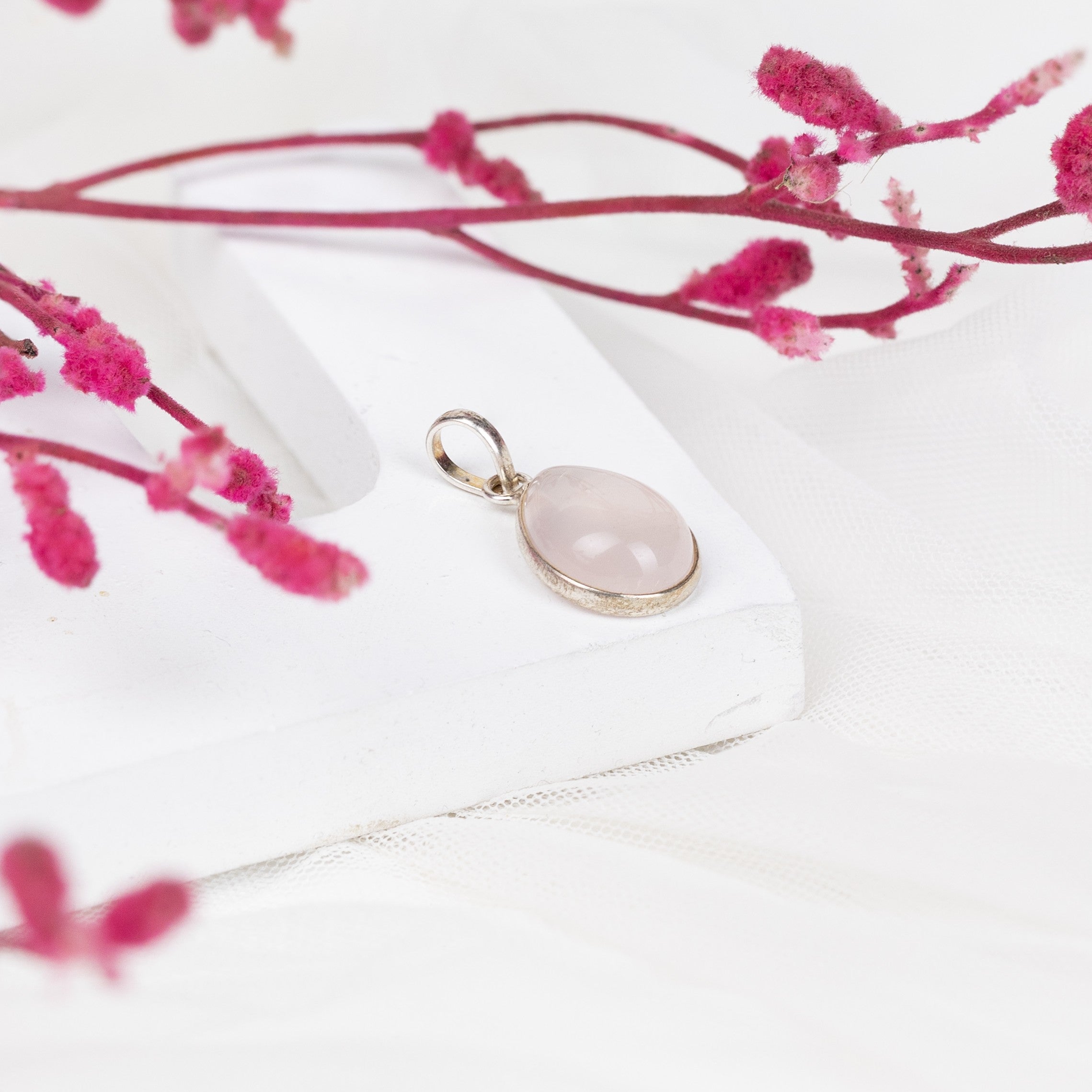 Rose Quartz Teardrop Pendant in 92.5 Sterling Silver