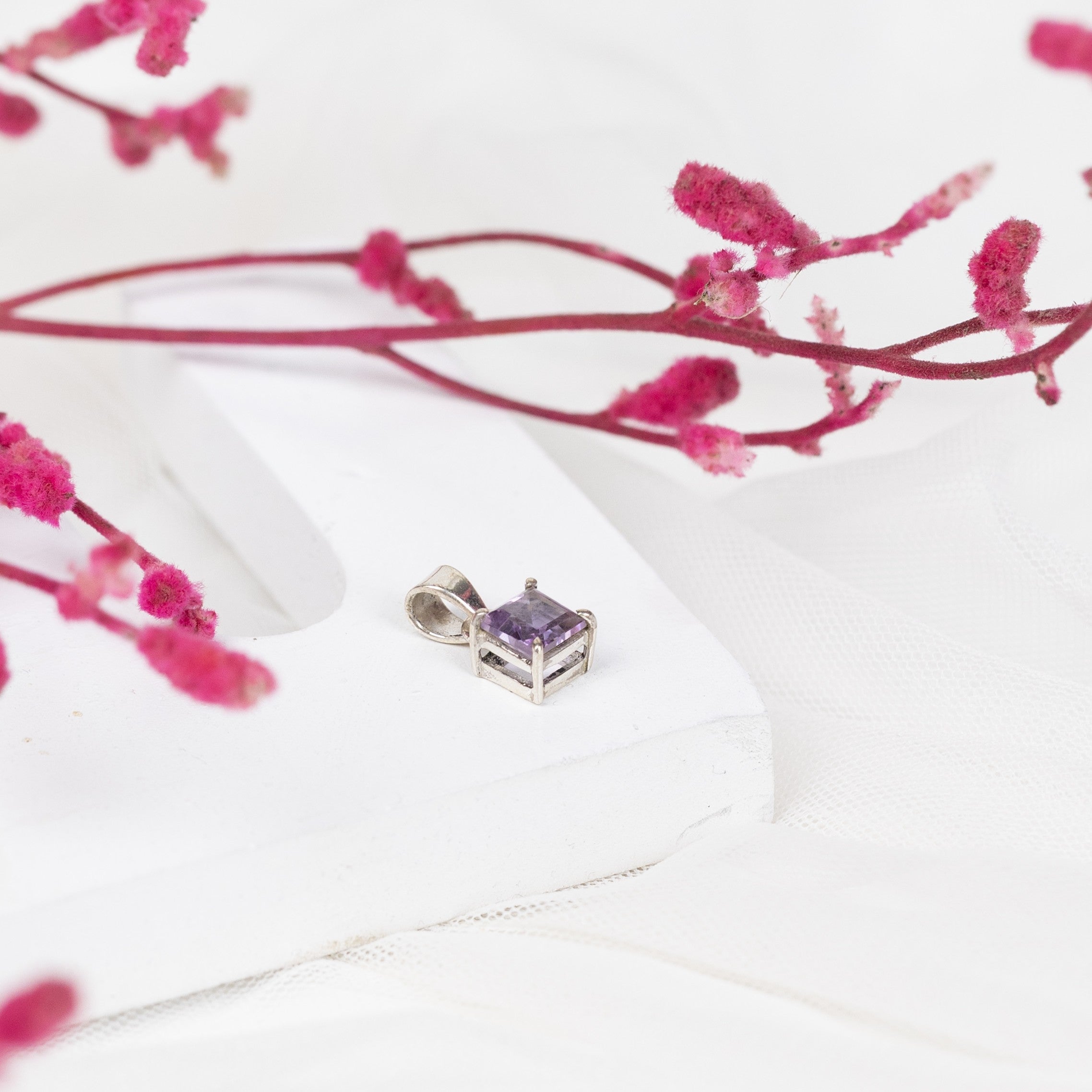 Amethyst Box Pendant in 92.5 Sterling Silver