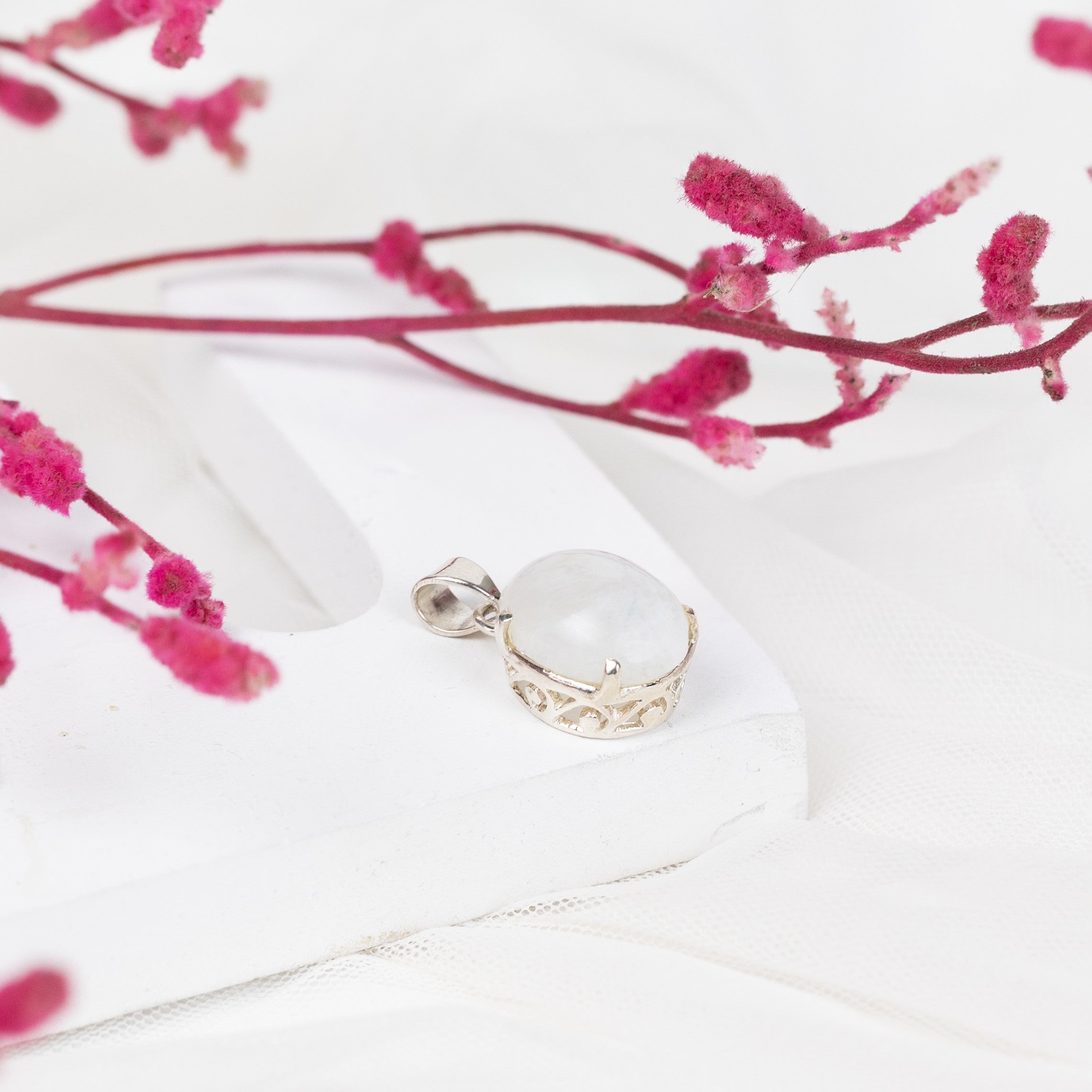 Moonstone Teardrop Pendant in 92.5 Sterling Silver