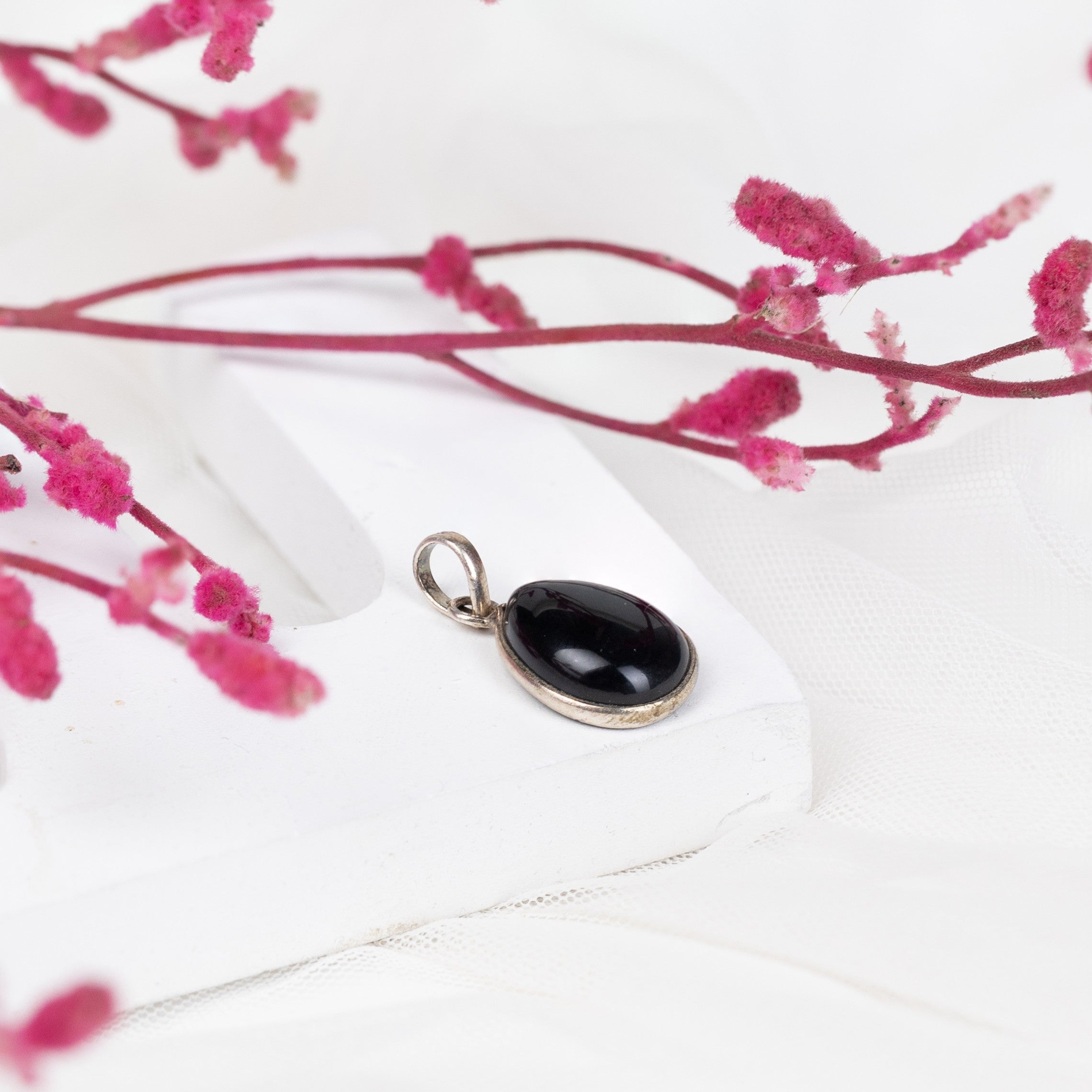 Black Tourmaline Teardrop Pendant in 92.5 Sterling Silver