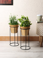Amaya Decors Big Pot Shape Planter with Stand Black & Gold Set of 2