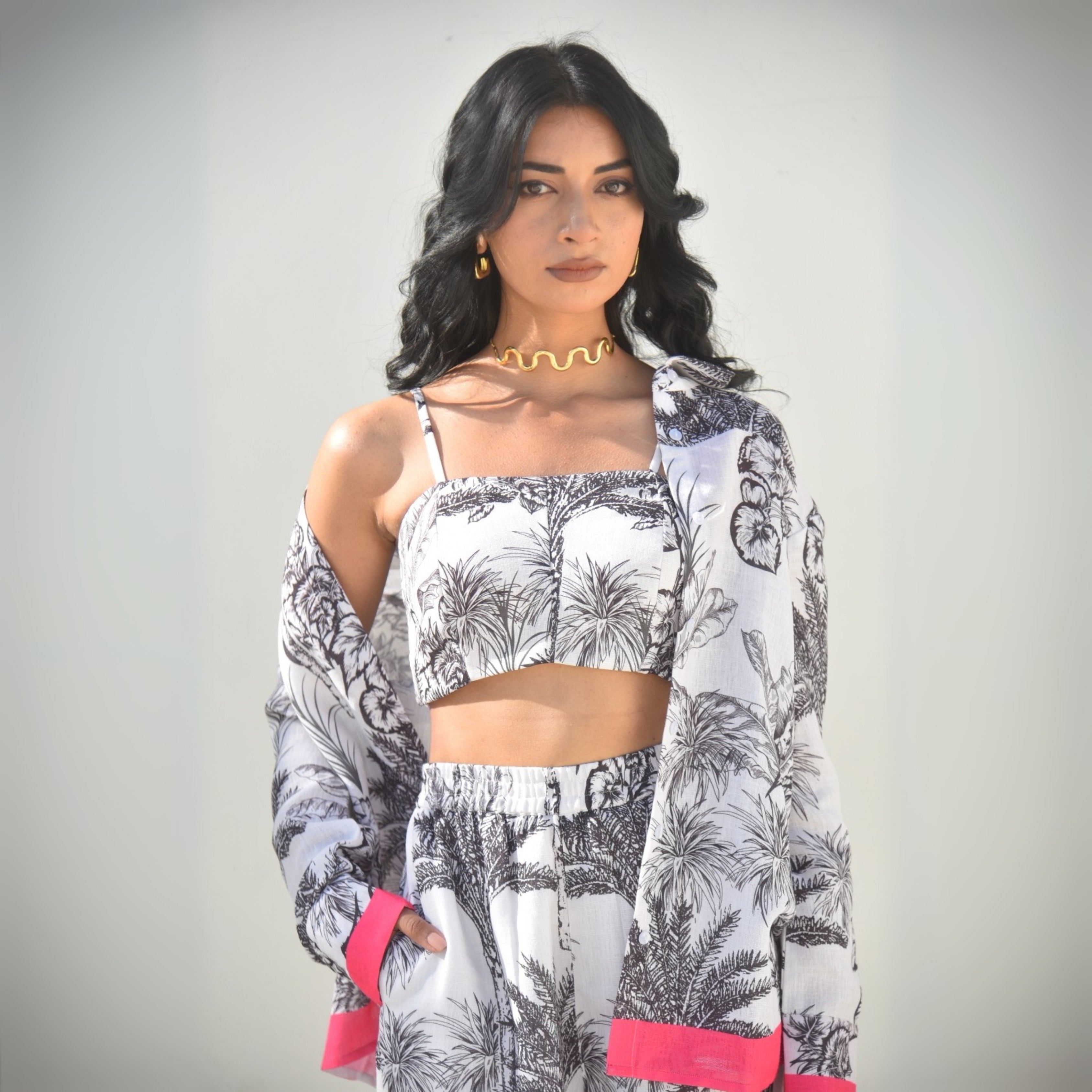 Noir Palm – Monochrome Tropical Co-ord Set