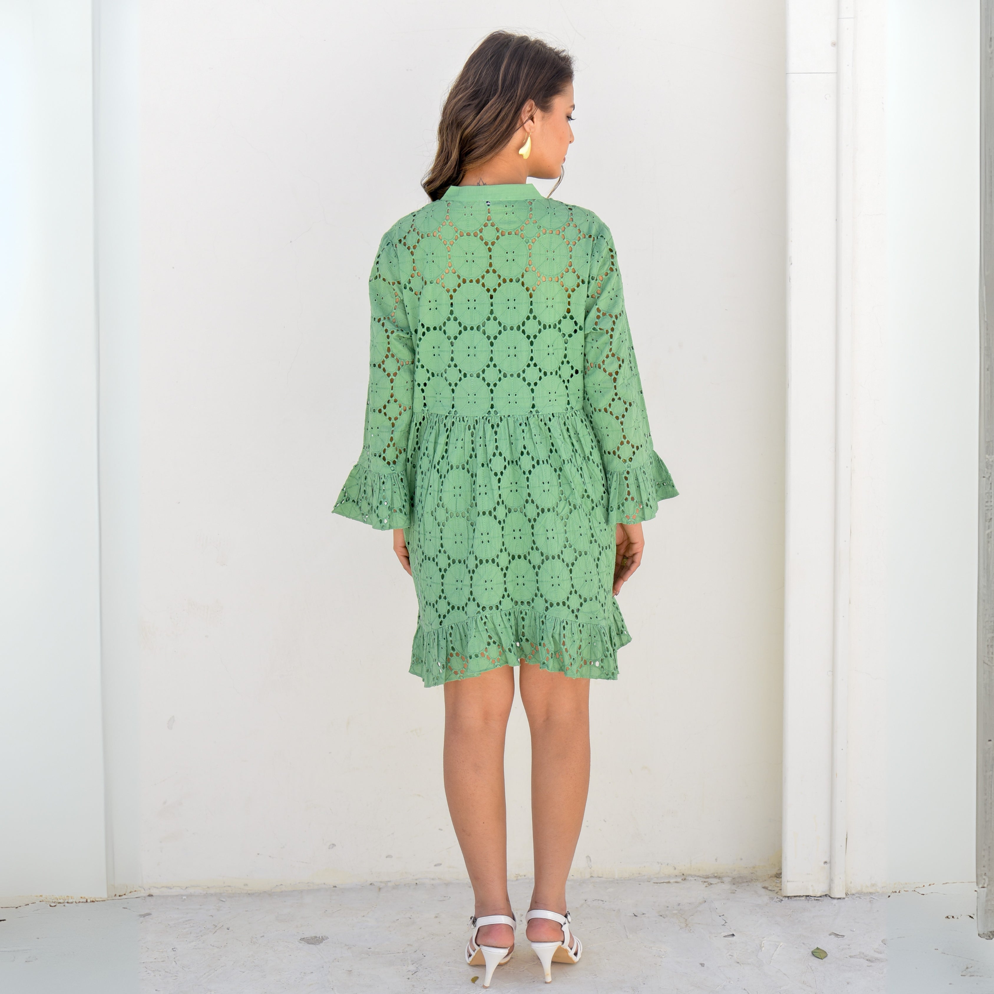 Sage Green Eyelet Tunic Dress with Singlet