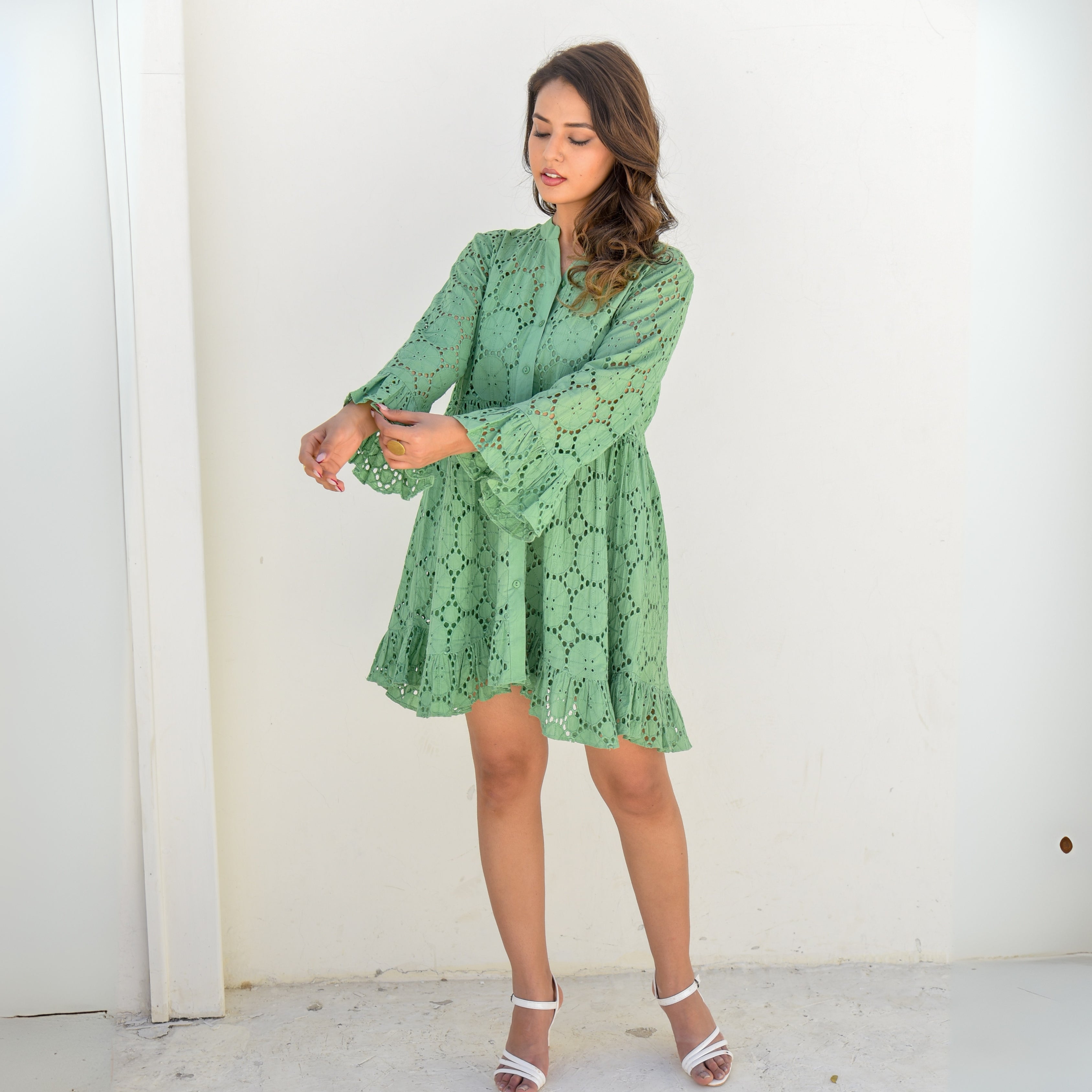 Sage Green Eyelet Tunic Dress with Singlet