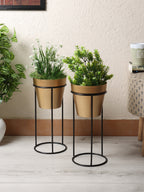 Amaya Decors Big Pot Shape Planter with Stand Black & Gold Set of 2