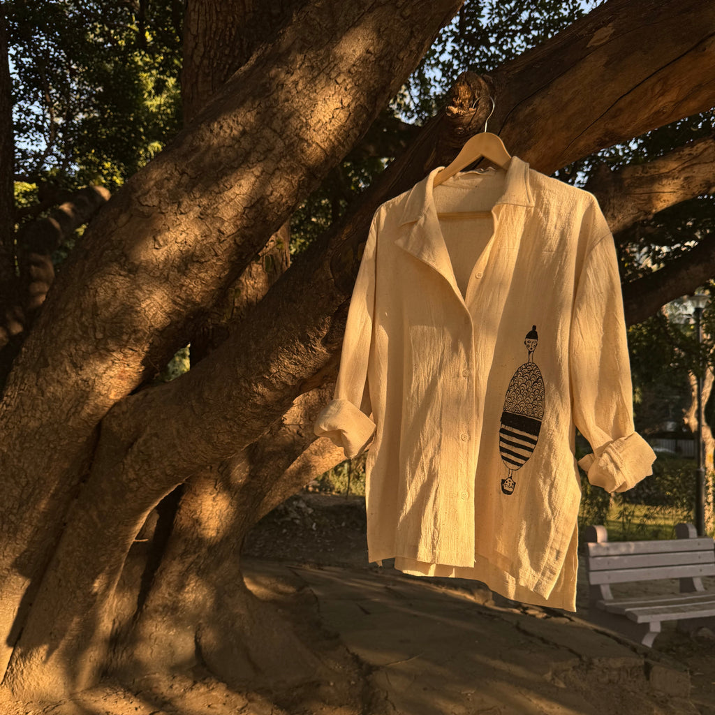 Handpainted kurta shirt , with Kantha embroidery