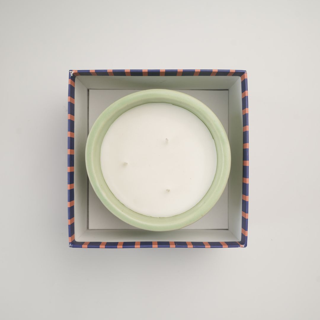 Stoneware Candle | 450g | Green | 3 wick