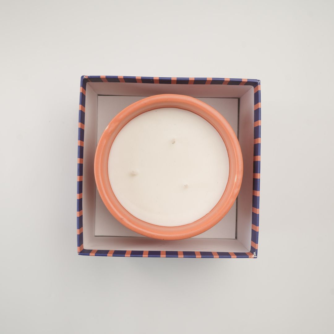 Stoneware Candle | 450g | Orange | 3 wick