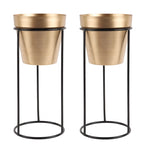 Amaya Decors Big Pot Shape Planter with Stand Black & Gold Set of 2