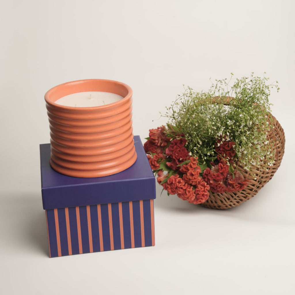 Stoneware Candle | 450g | Orange | 3 wick