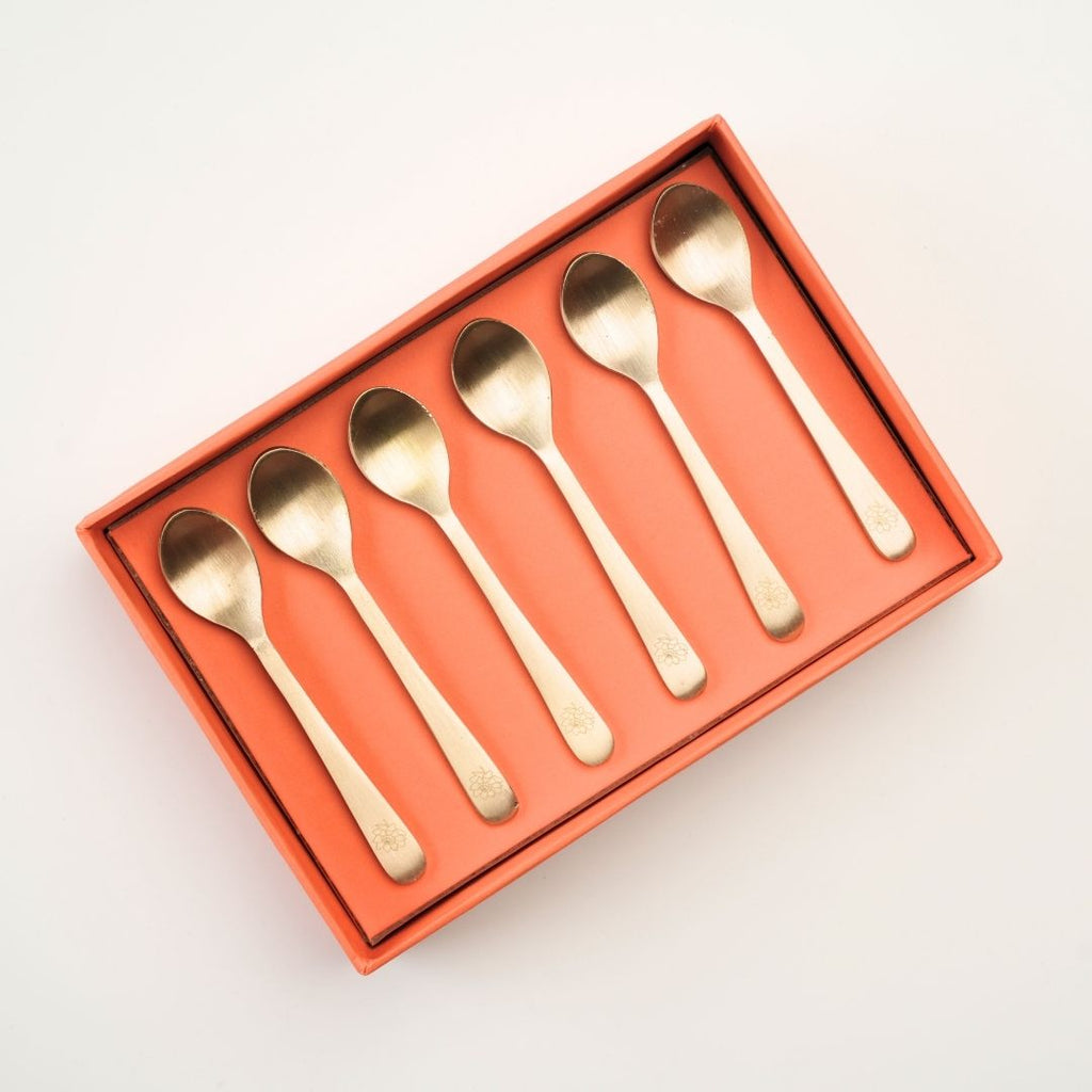 Pure brass dessert spoons | Set of 6 | Peony
