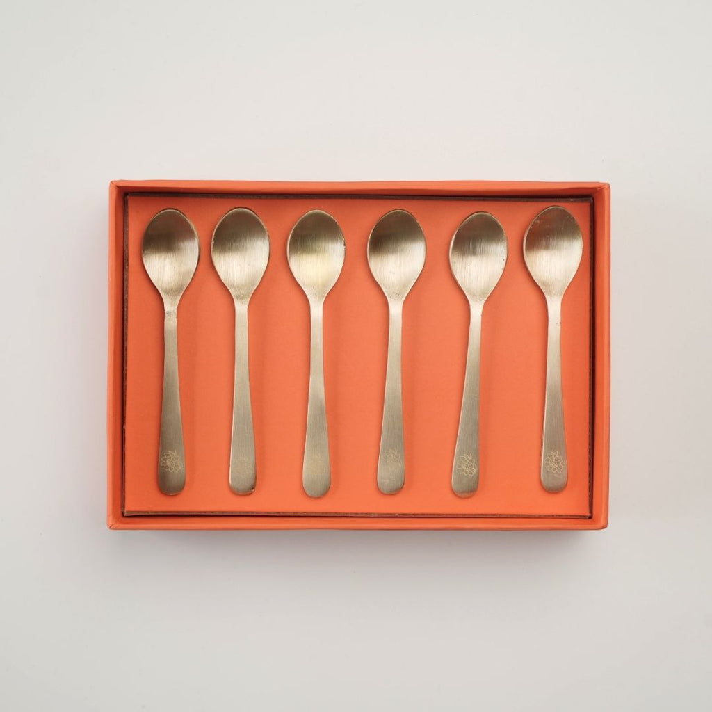Pure brass dessert spoons | Set of 6 | Peony