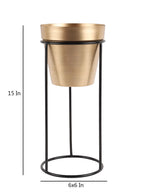 Amaya Decors Big Pot Shape Planter with Stand Black & Gold Set of 2