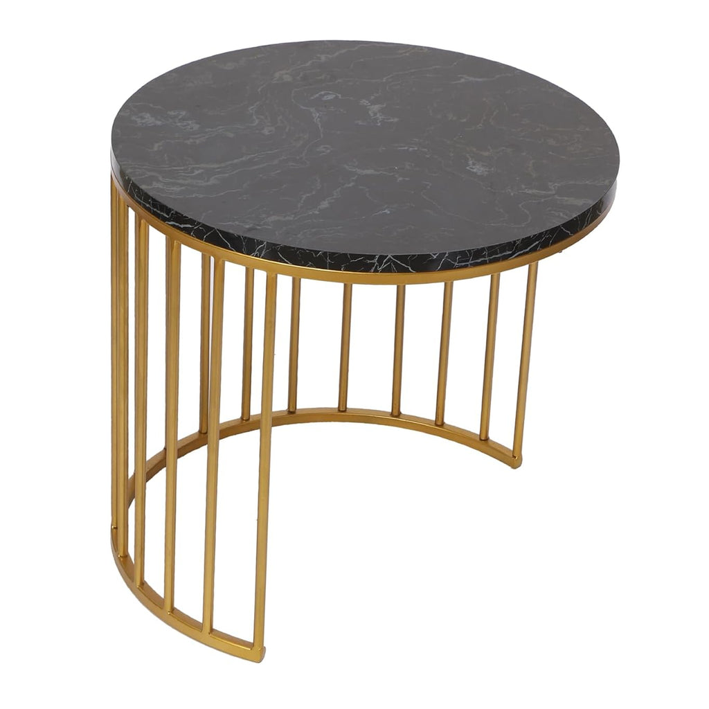 Amaya Decors Round Gold & Black Metal & Wood Nesting Table Set of 2