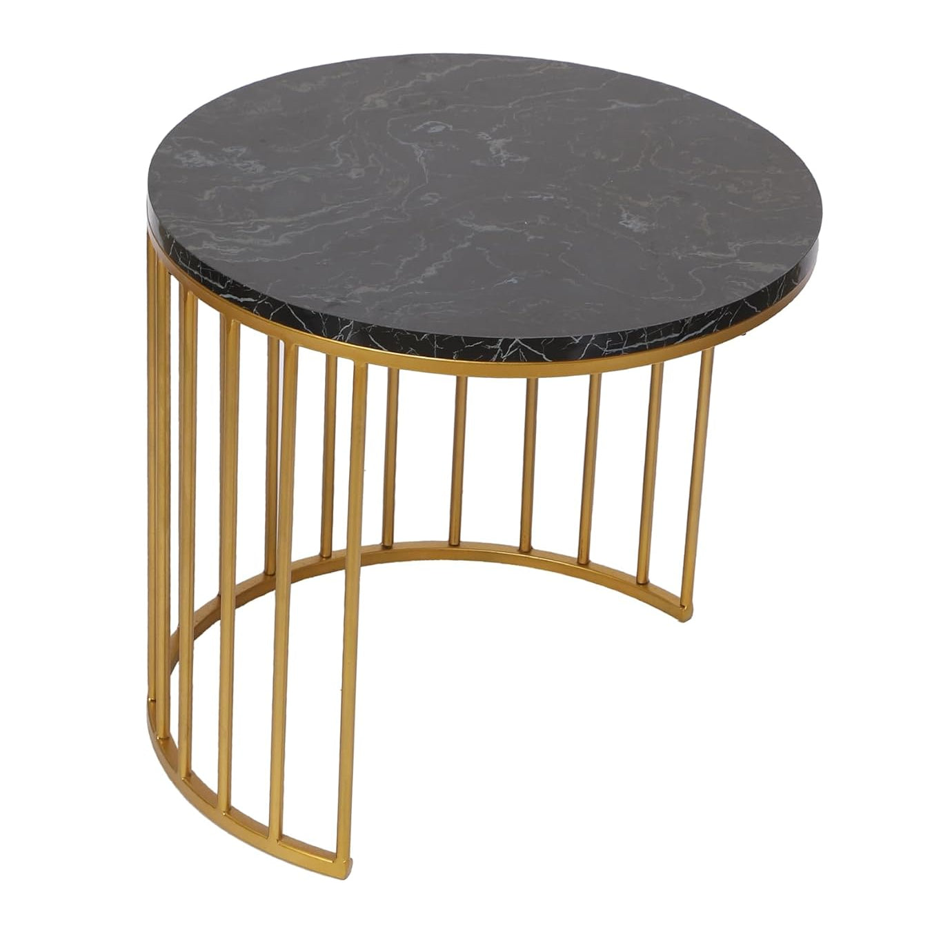 Amaya Decors Round Gold & Black Metal & Wood Nesting Table Set of 2