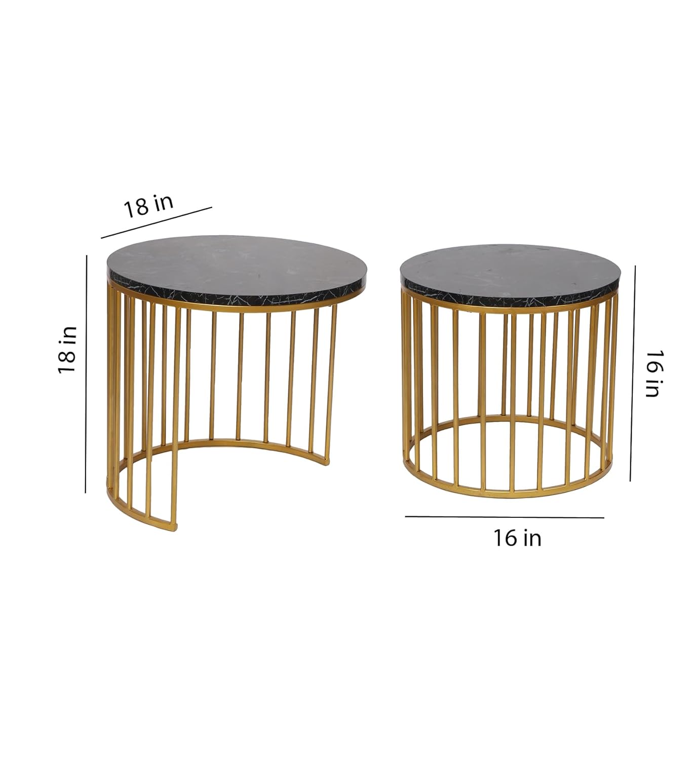 Amaya Decors Round Gold & Black Metal & Wood Nesting Table Set of 2