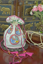 Hand-Painted Silk Potli Bag with Piping Accents