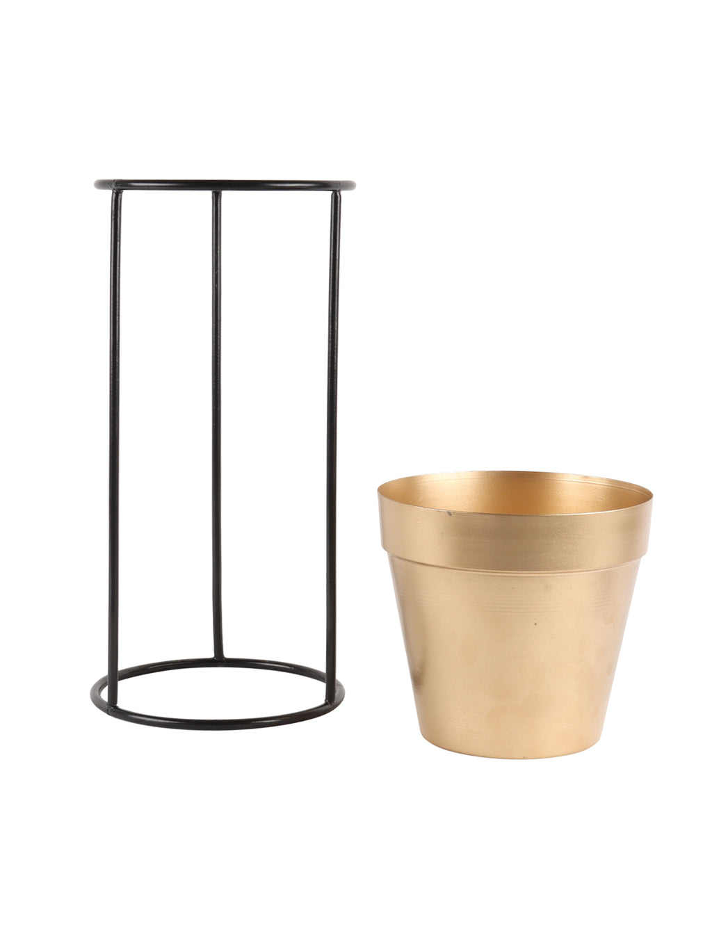 Amaya Decors Big Pot Shape Planter with Stand Black & Gold Set of 2
