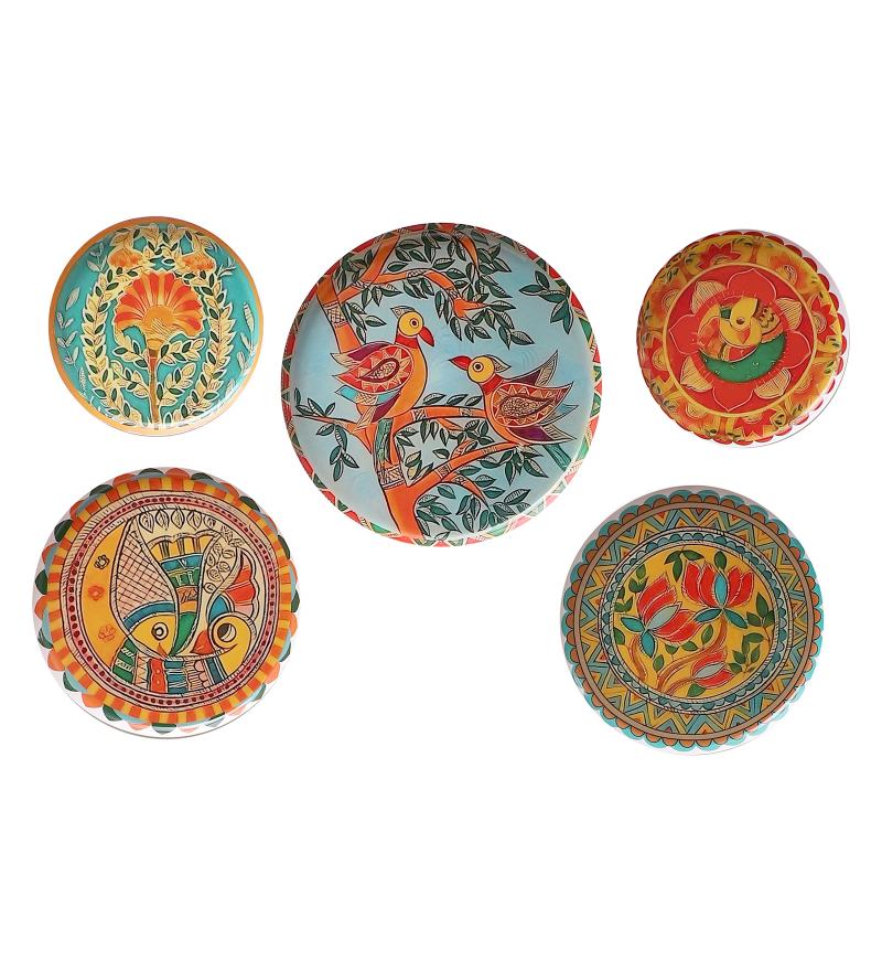 Amaya Decors Fish & Bird Metal & Meena Wall Plates Set of 5